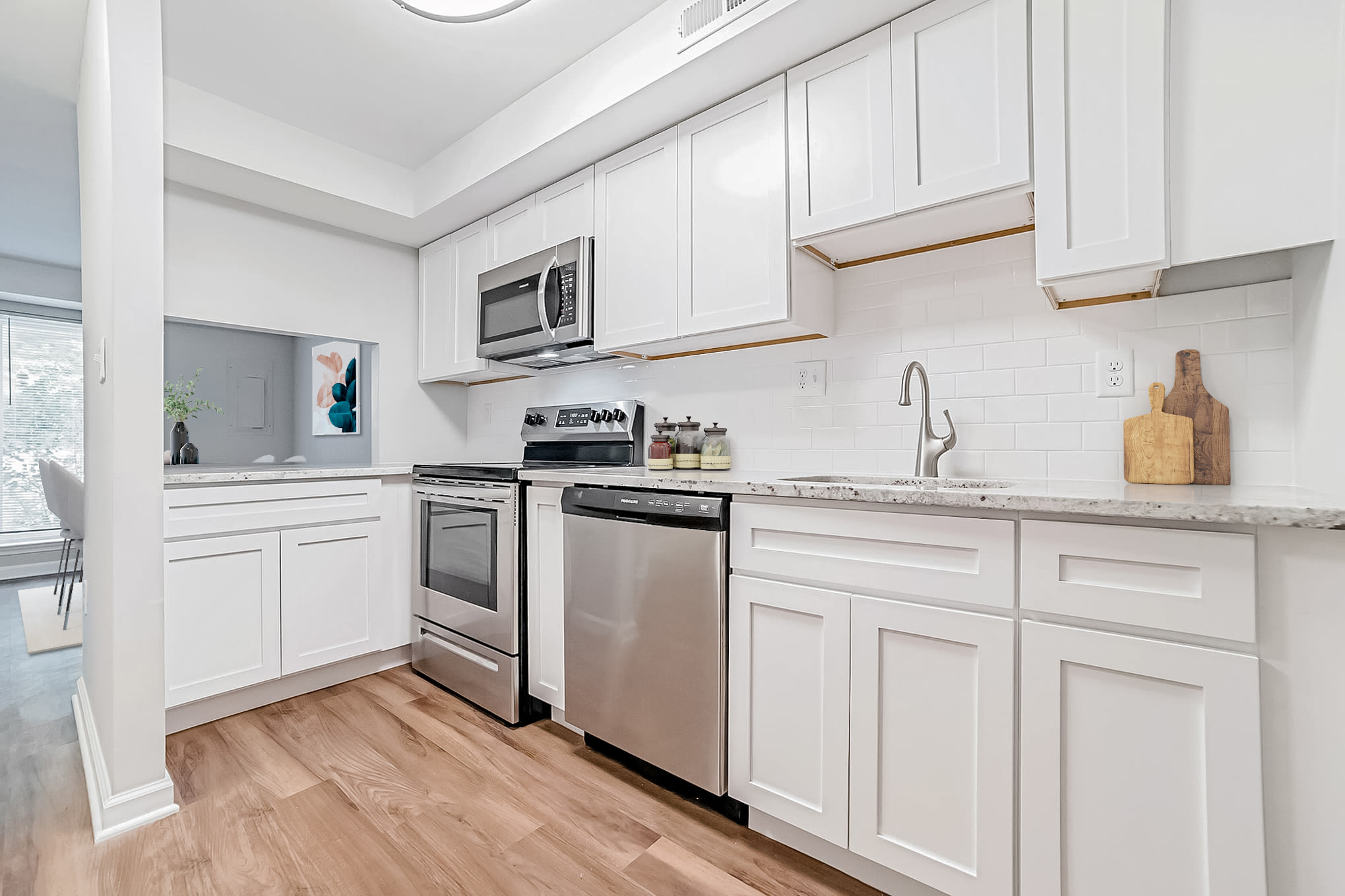 Galley style kitchen at Beacon Pointe Apartments & Townhomes in Sparrows Point, Maryland