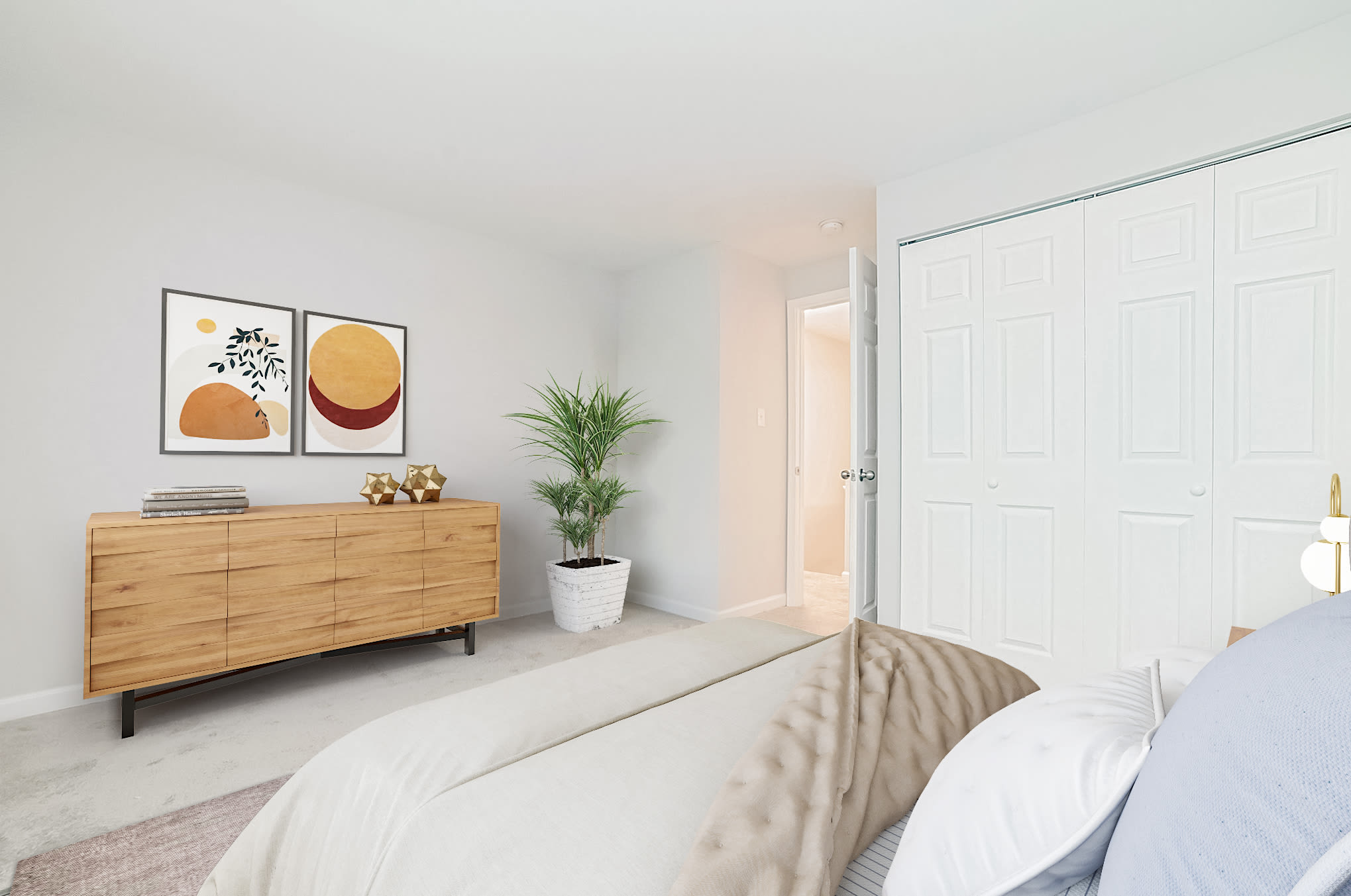 Bedroom with closet space at Beacon Pointe Apartments & Townhomes in Sparrows Point, Maryland