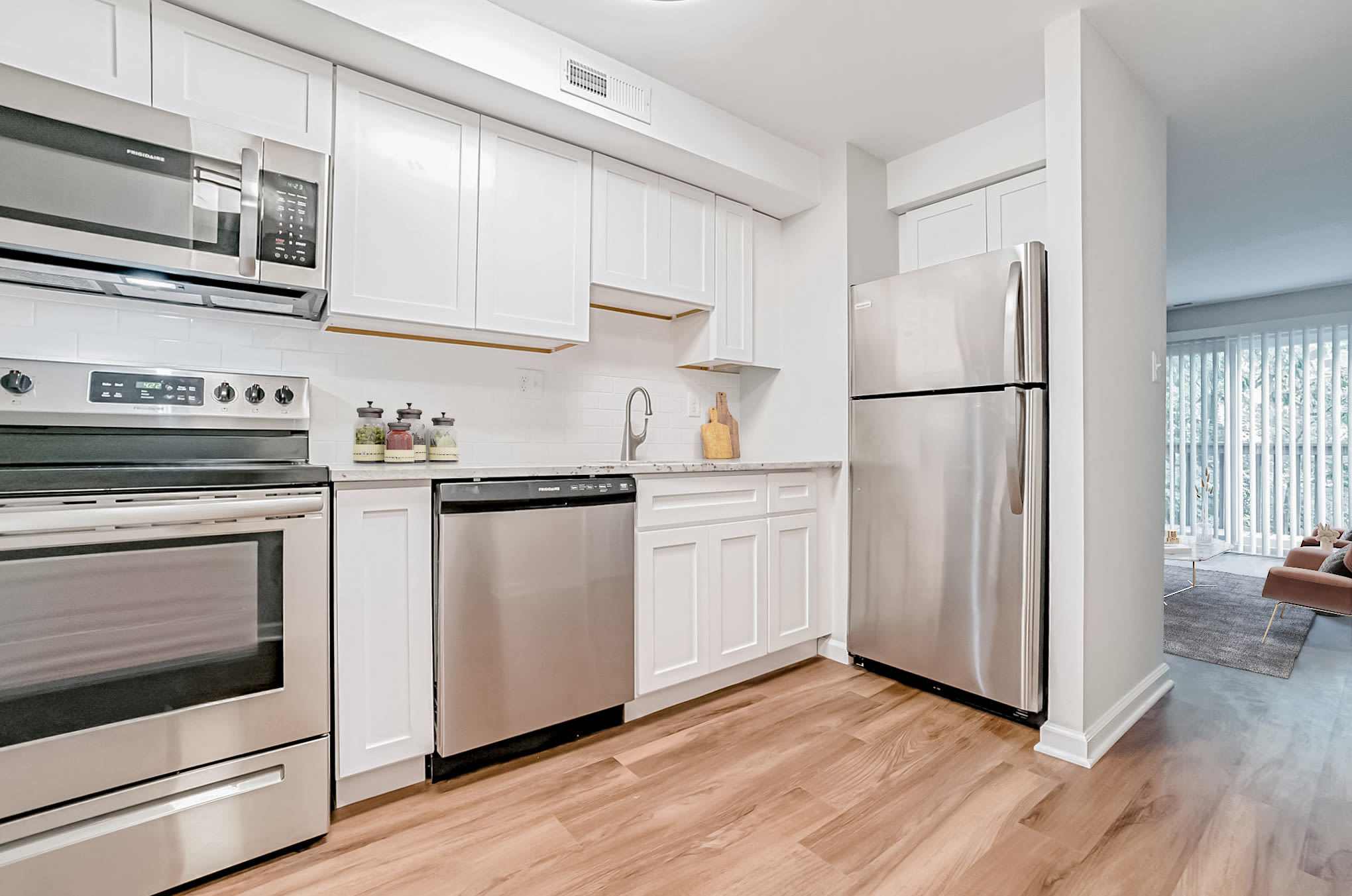 Kitchen with lots of cabinet space at Beacon Pointe Apartments & Townhomes in Sparrows Point, Maryland