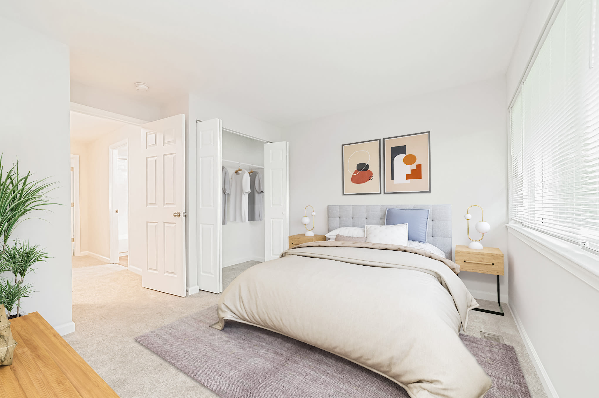 Well decorated bedroom at Beacon Pointe Apartments & Townhomes in Sparrows Point, Maryland