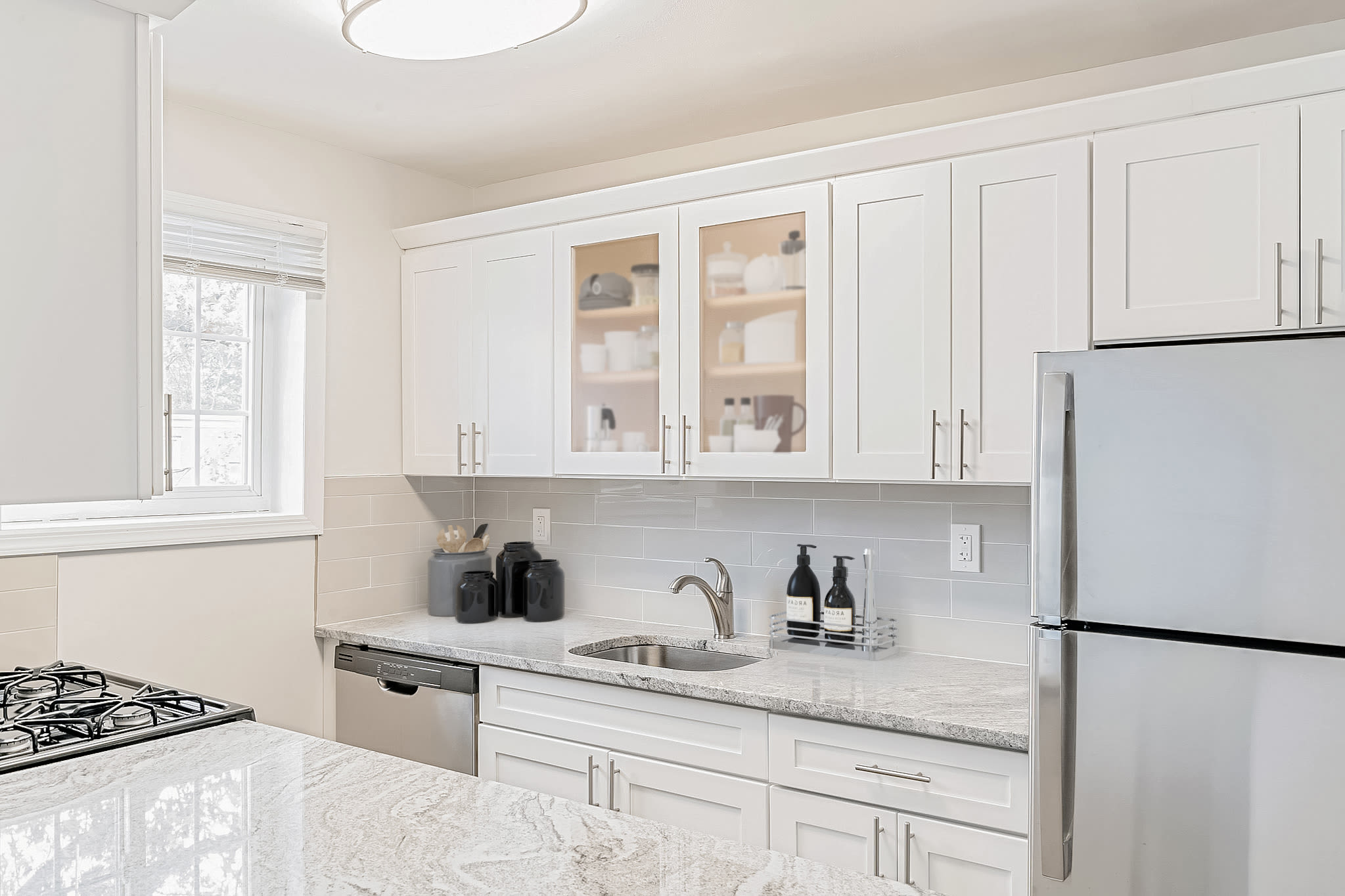 Detailed kitchen cabinetry at Eagle Rock Apartments at Carle Place in Carle Place, New York