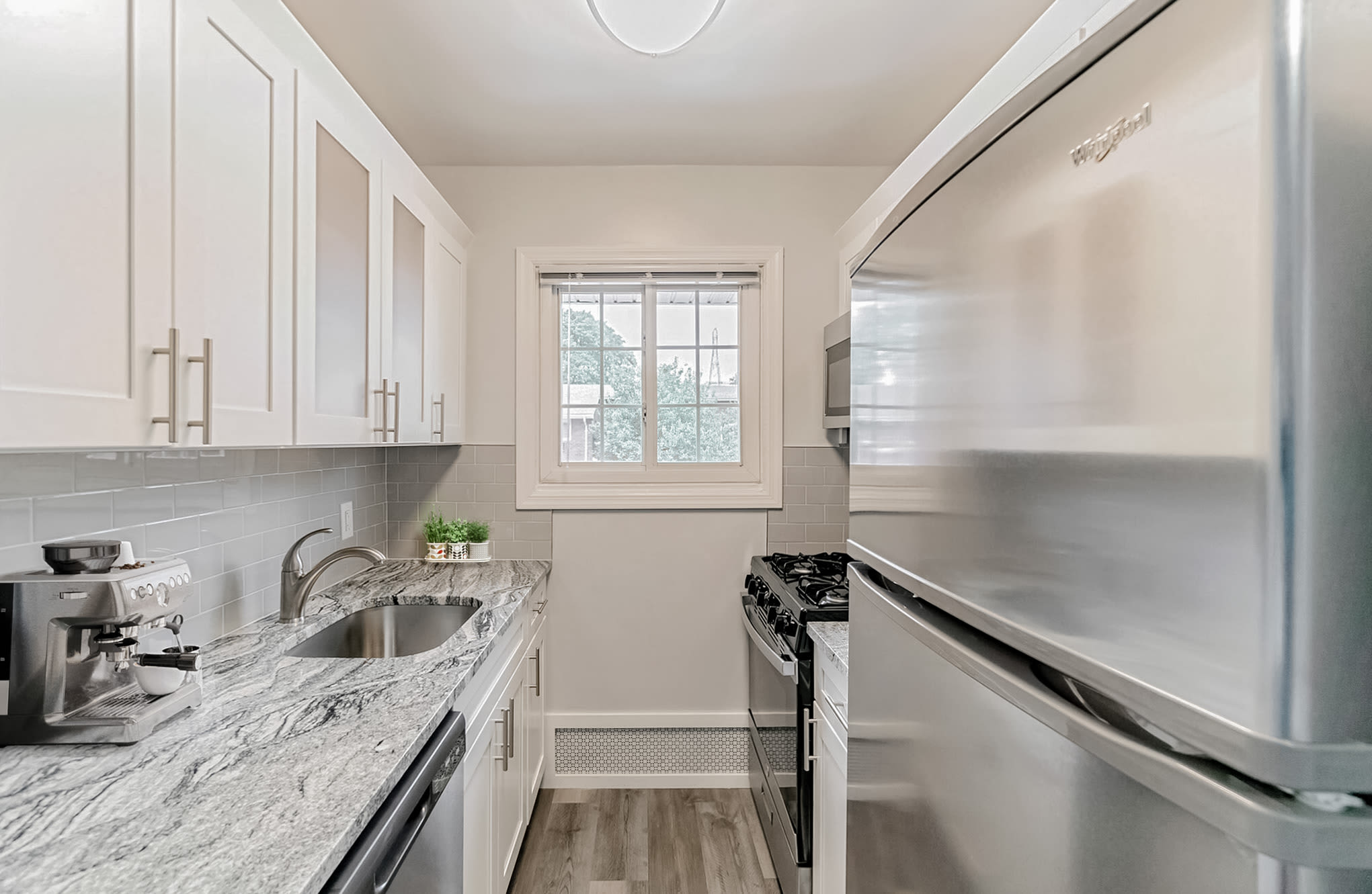 Stainless steel kitchen appliances at Eagle Rock Apartments at Mineola in Mineola, New York