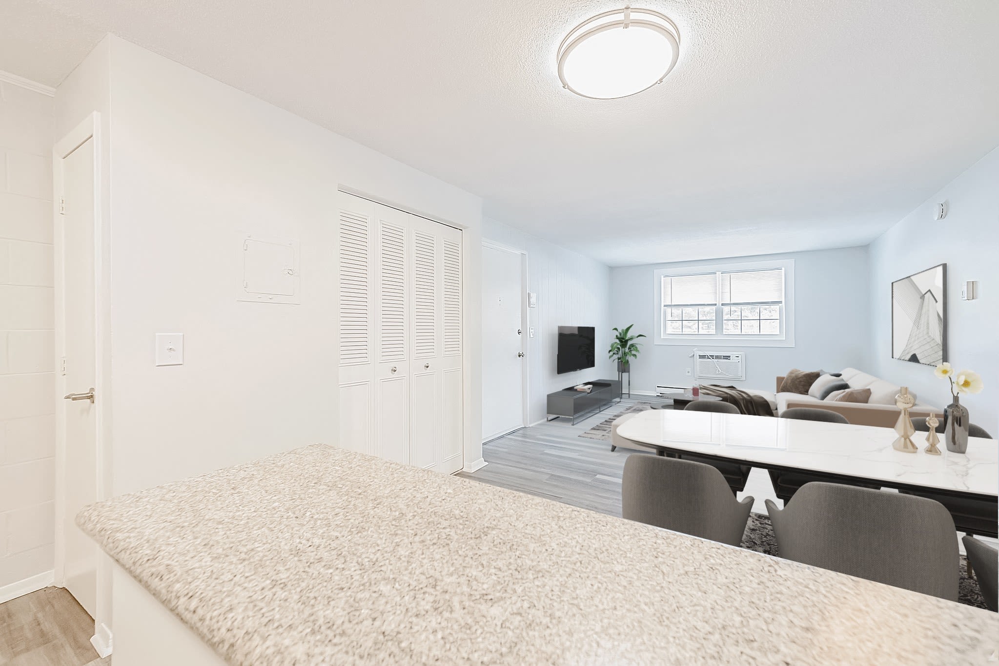 Granite counter tops in kitchen at Eagle Rock Apartments at Nashua in Nashua, New Hampshire