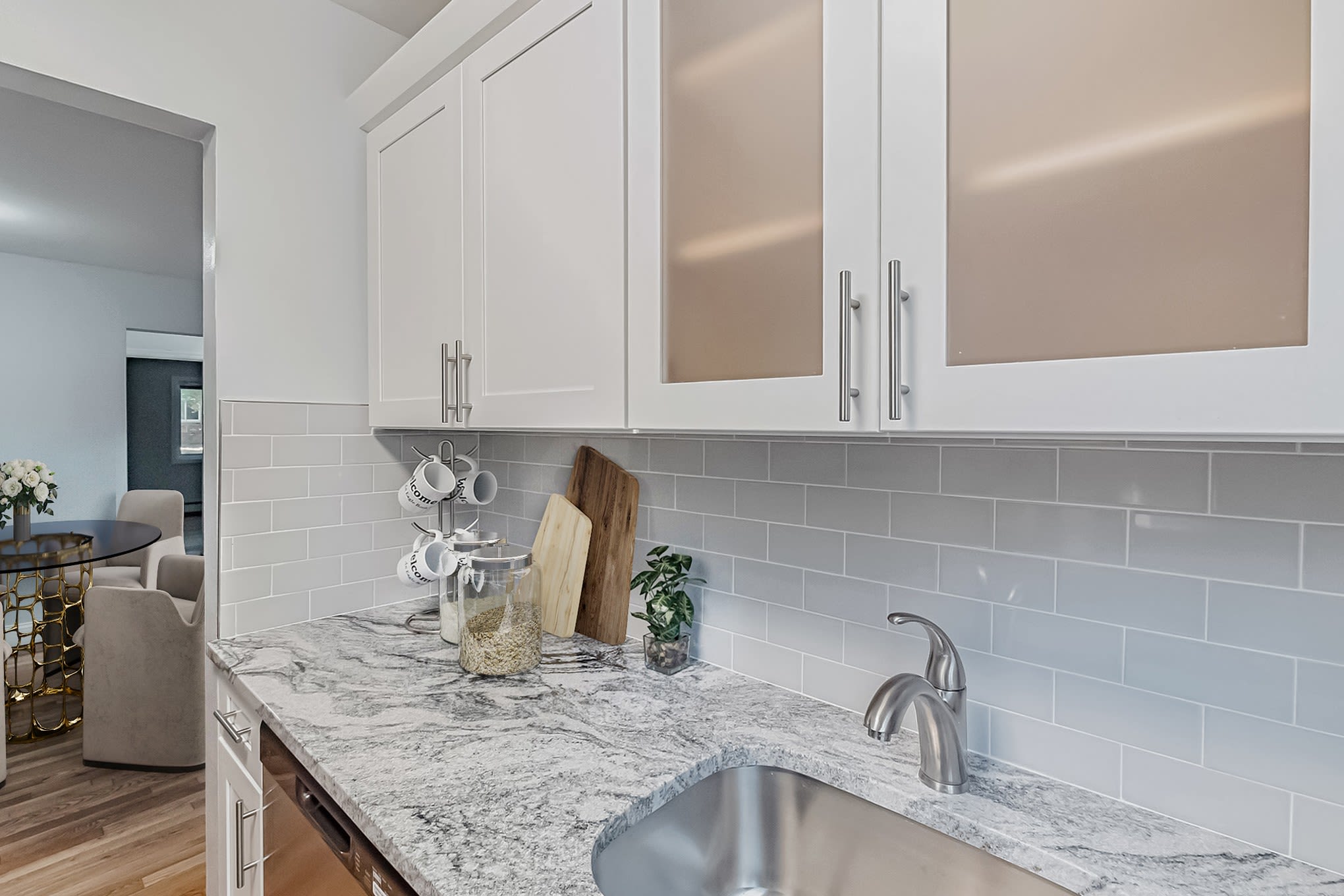 Detailed kitchen cabinetry at Eagle Rock Apartments at Nesconset in Nesconset, New York