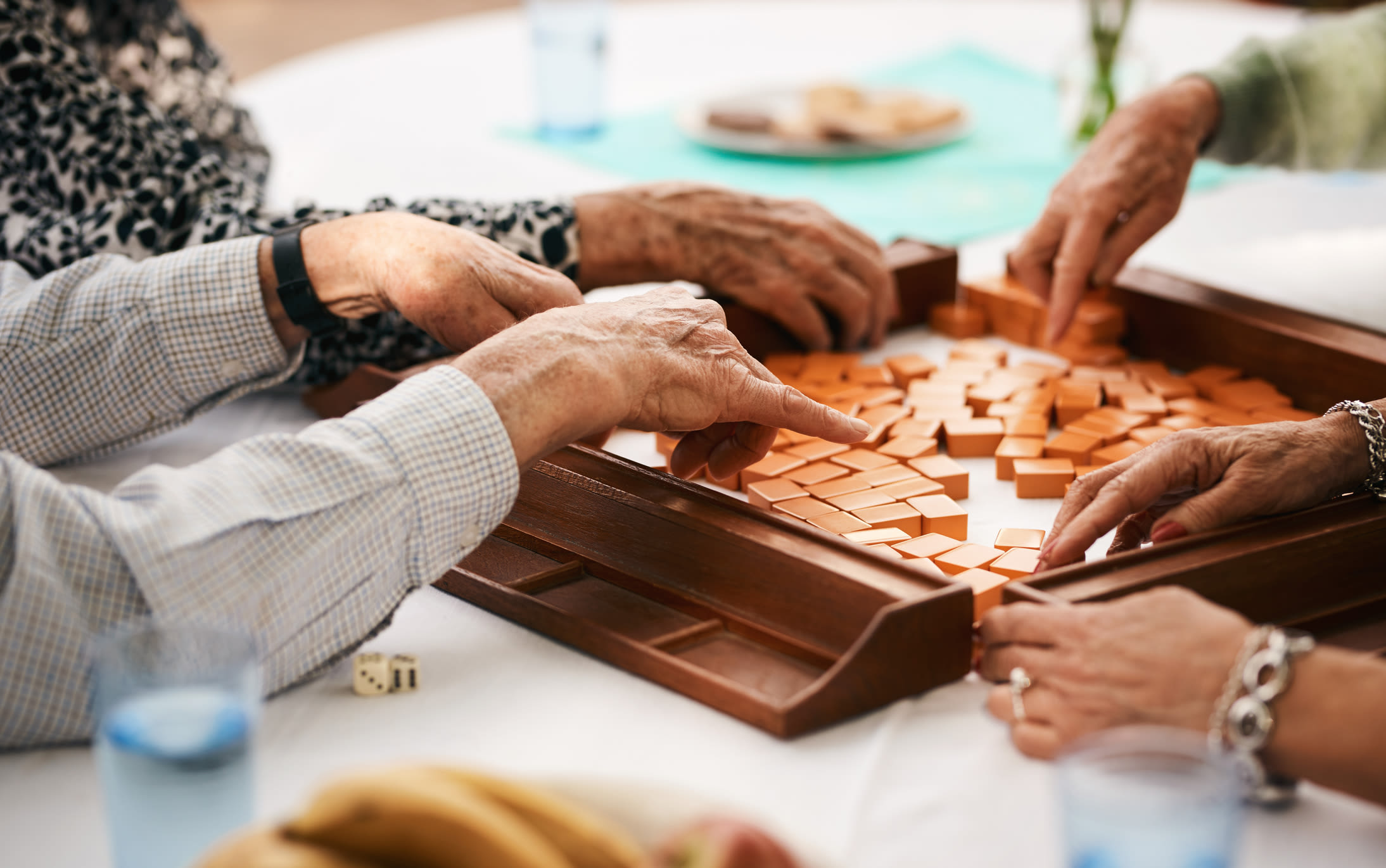 Group of residents playing a game at English Meadows York Campus in York, South Carolina