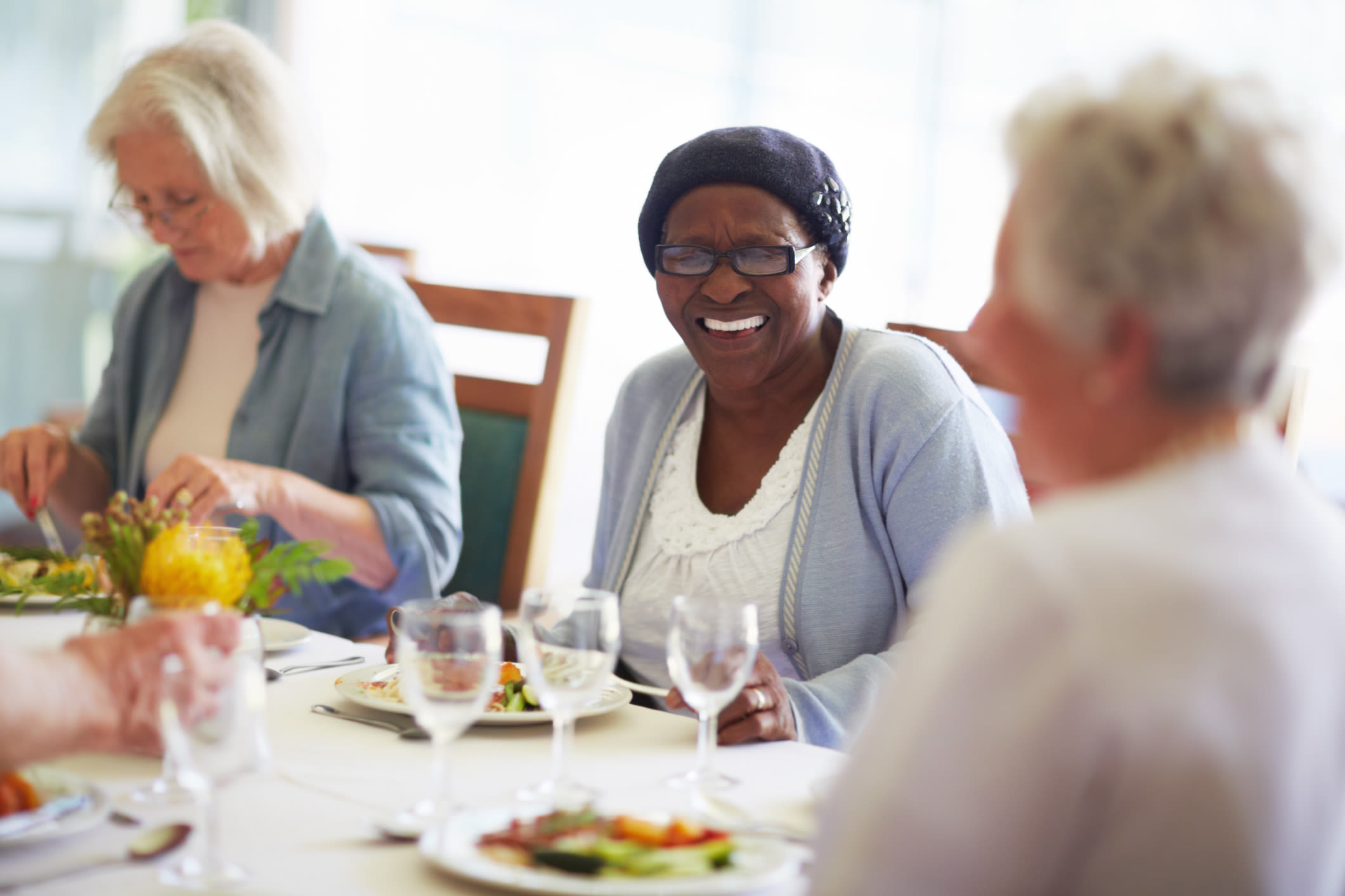 Residents gathered for lunch at English Meadows Kathwood Campus in Columbia, South Carolina