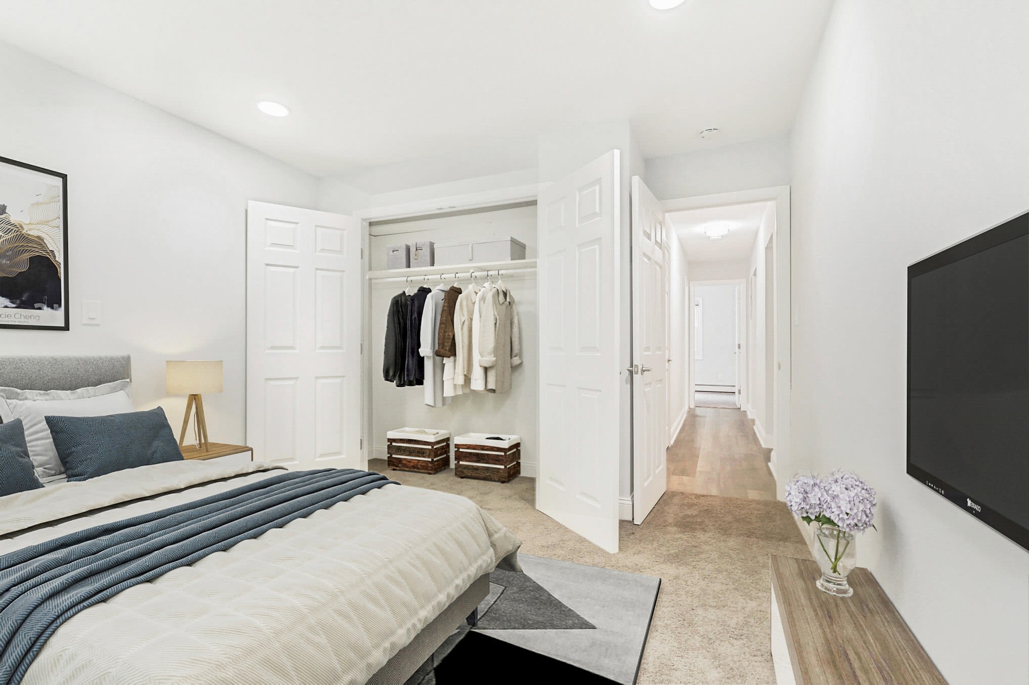 Closet space in bedroom at Eagle Rock Apartments at Woodbury in Woodbury, New York