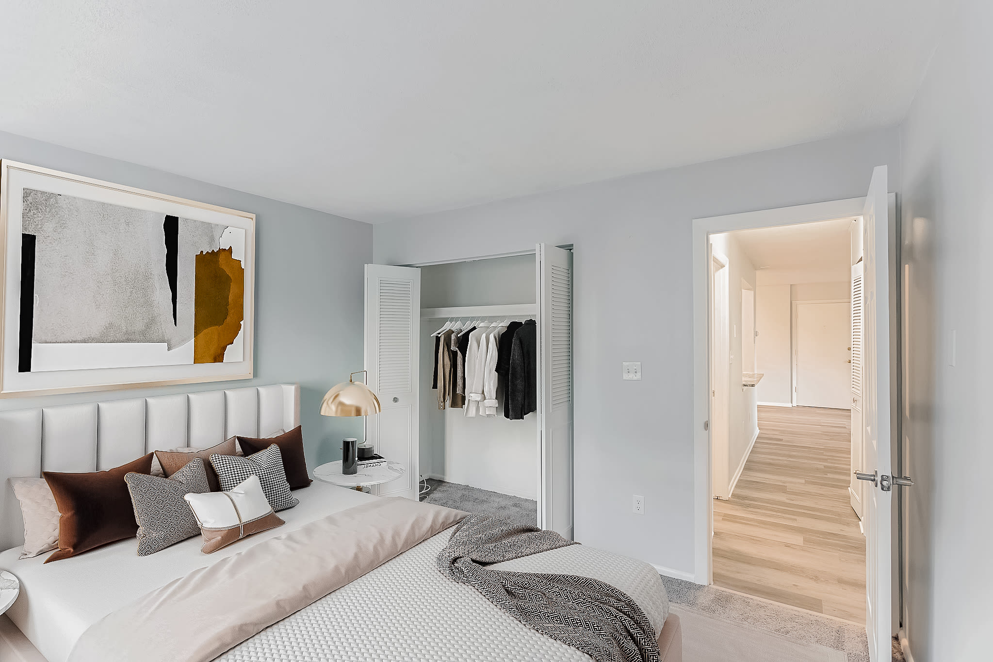 Bedroom with closet space at  Park Village West in Westborough, Massachusetts