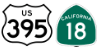 US Route 395 and CA18 symbols