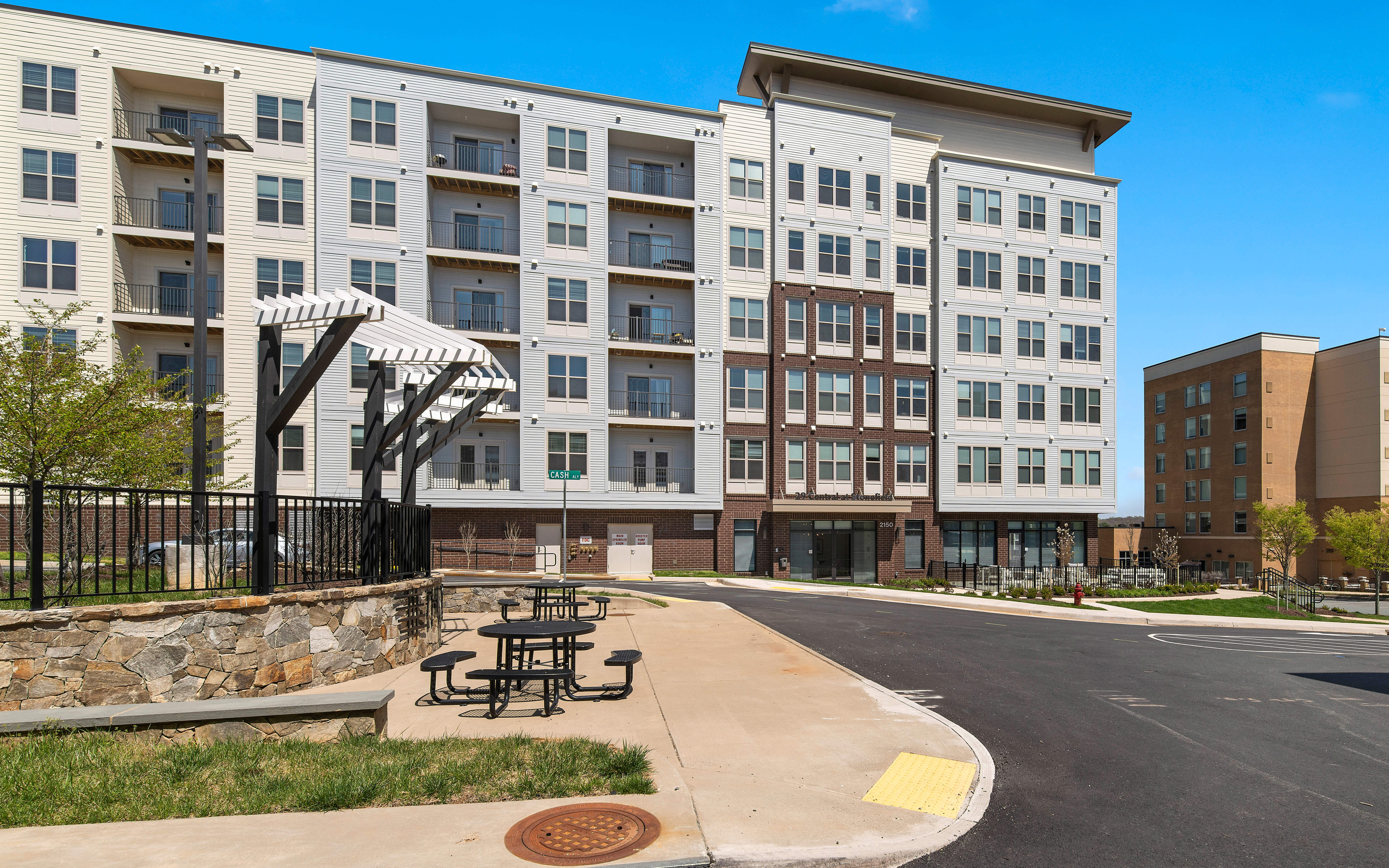 Street view of apartments at 29 Central at Stonefield in Charlottesville, Virginia
