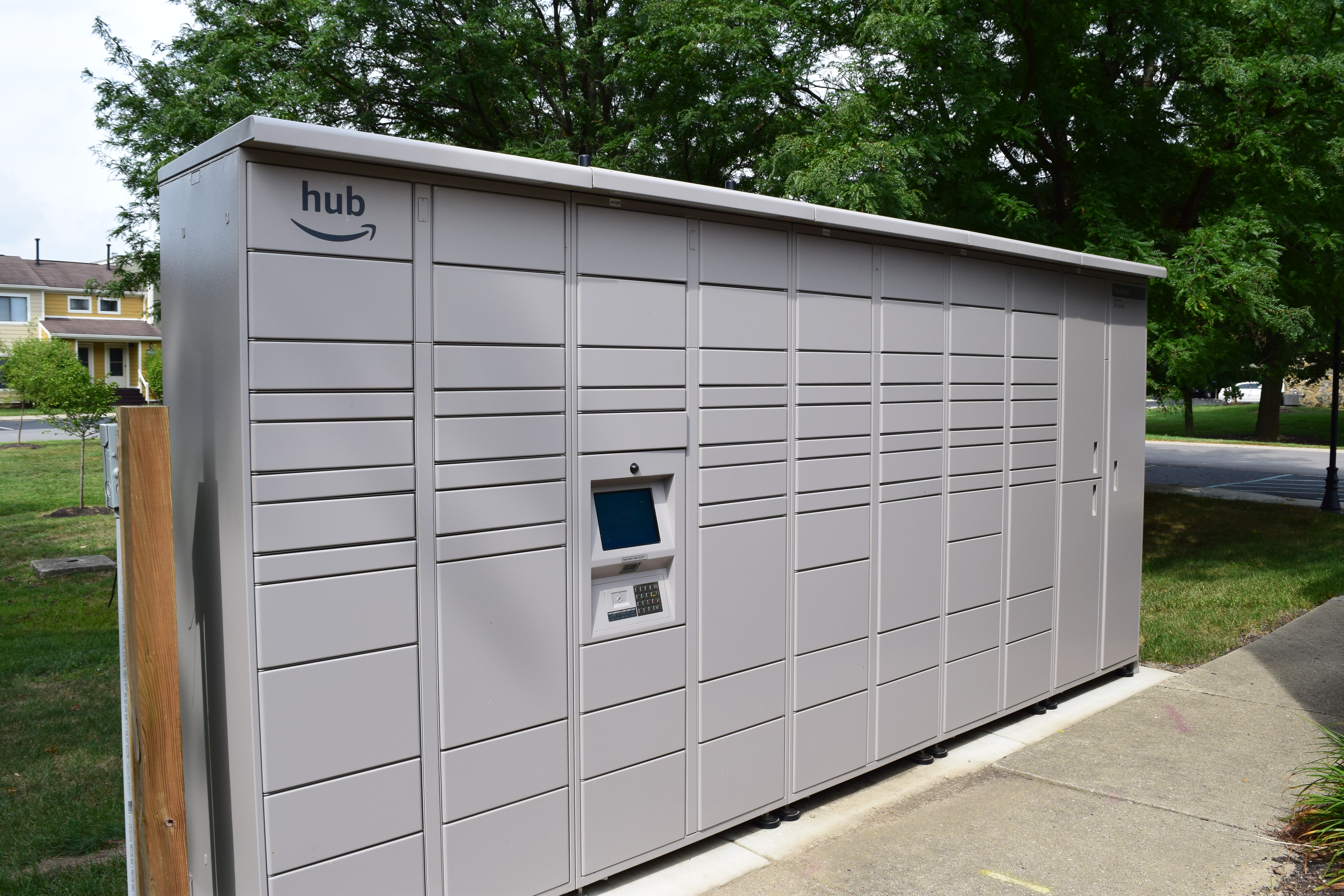 Amazon Hub package lockers at Parkside at Castleton Square in Indianapolis, Indiana