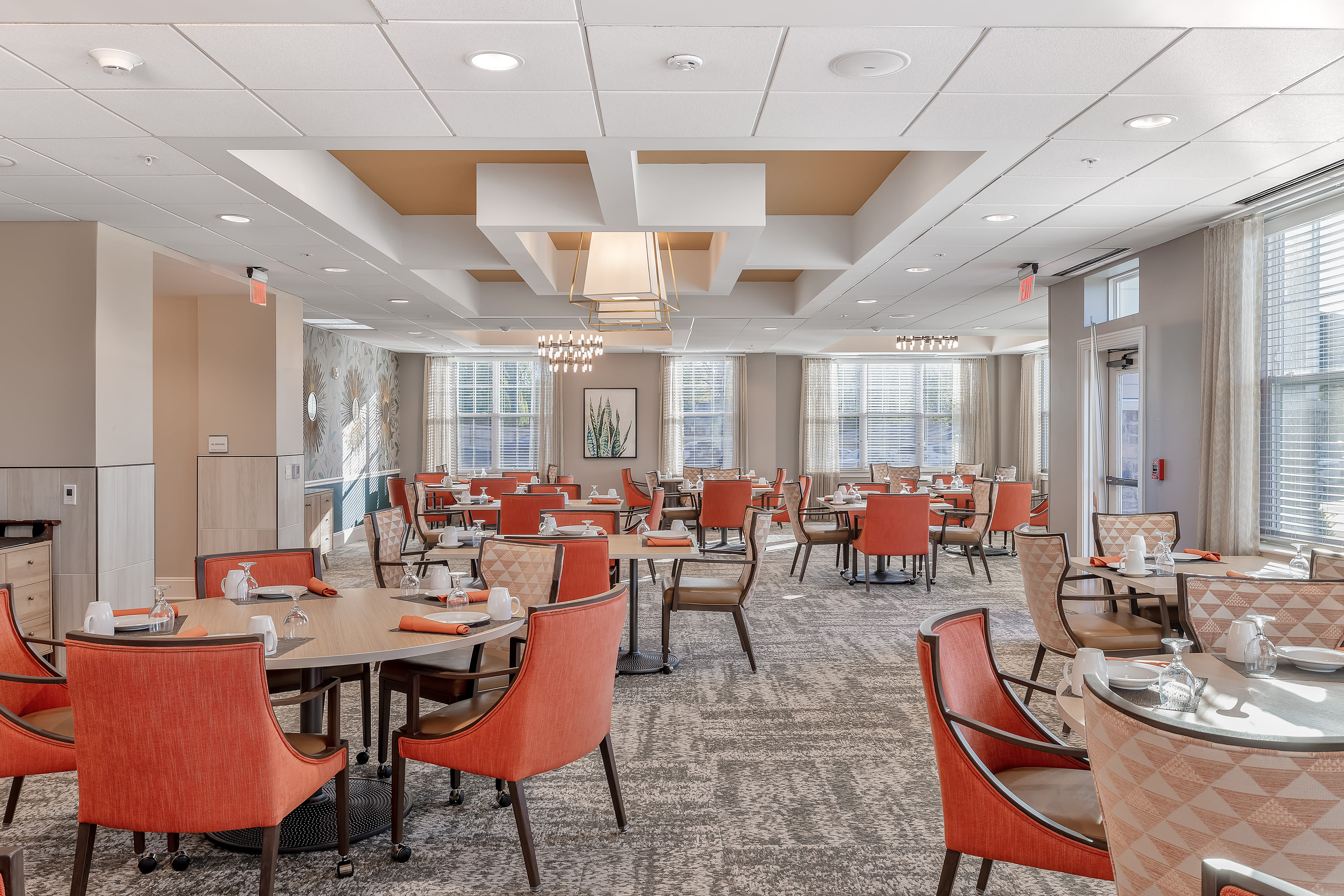 Community dining area at Anthology of Farmington Hills in Farmington Hills, Michigan