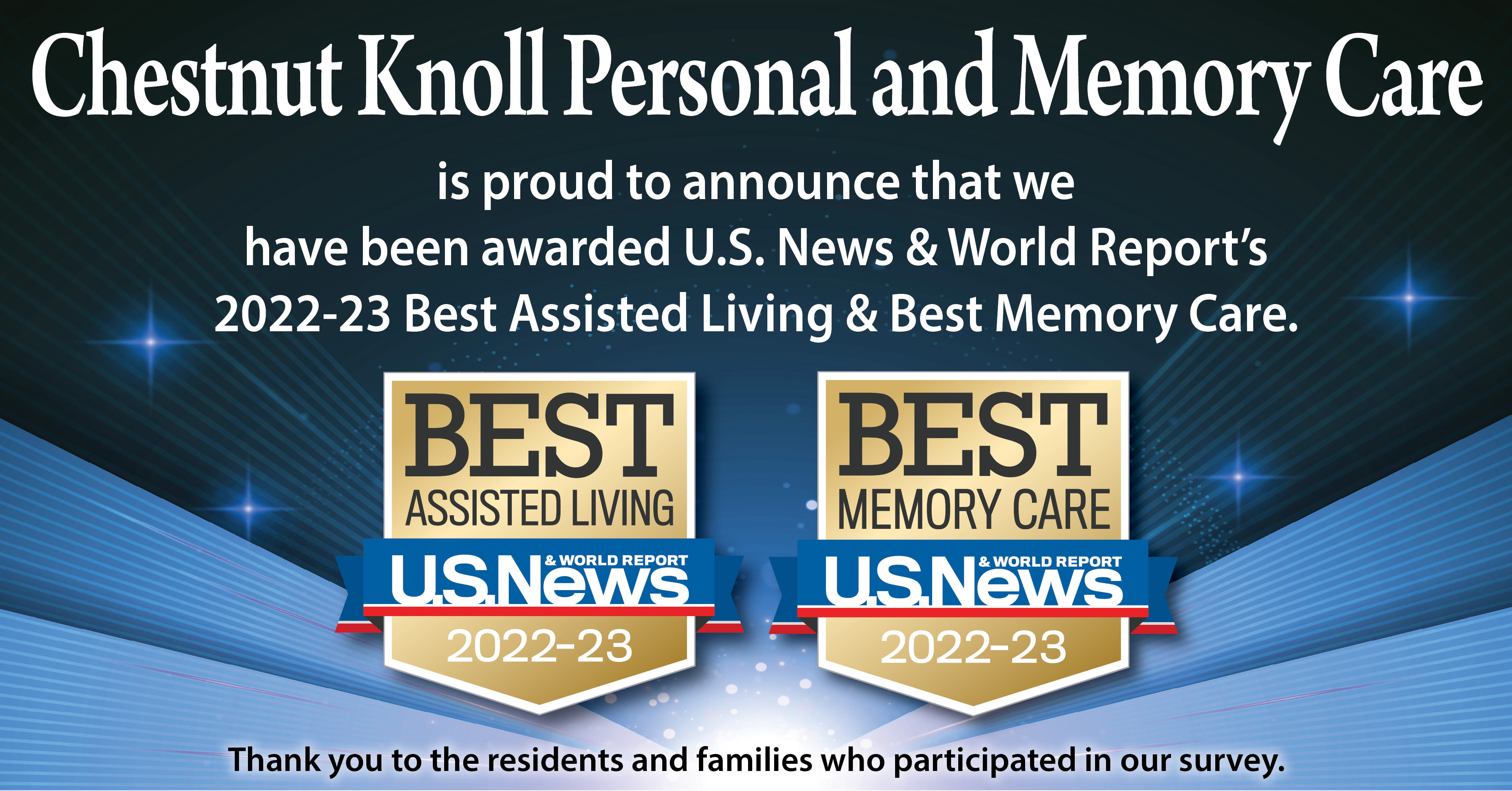 US News Best Senior Living Award 2022 for Chestnut Knoll