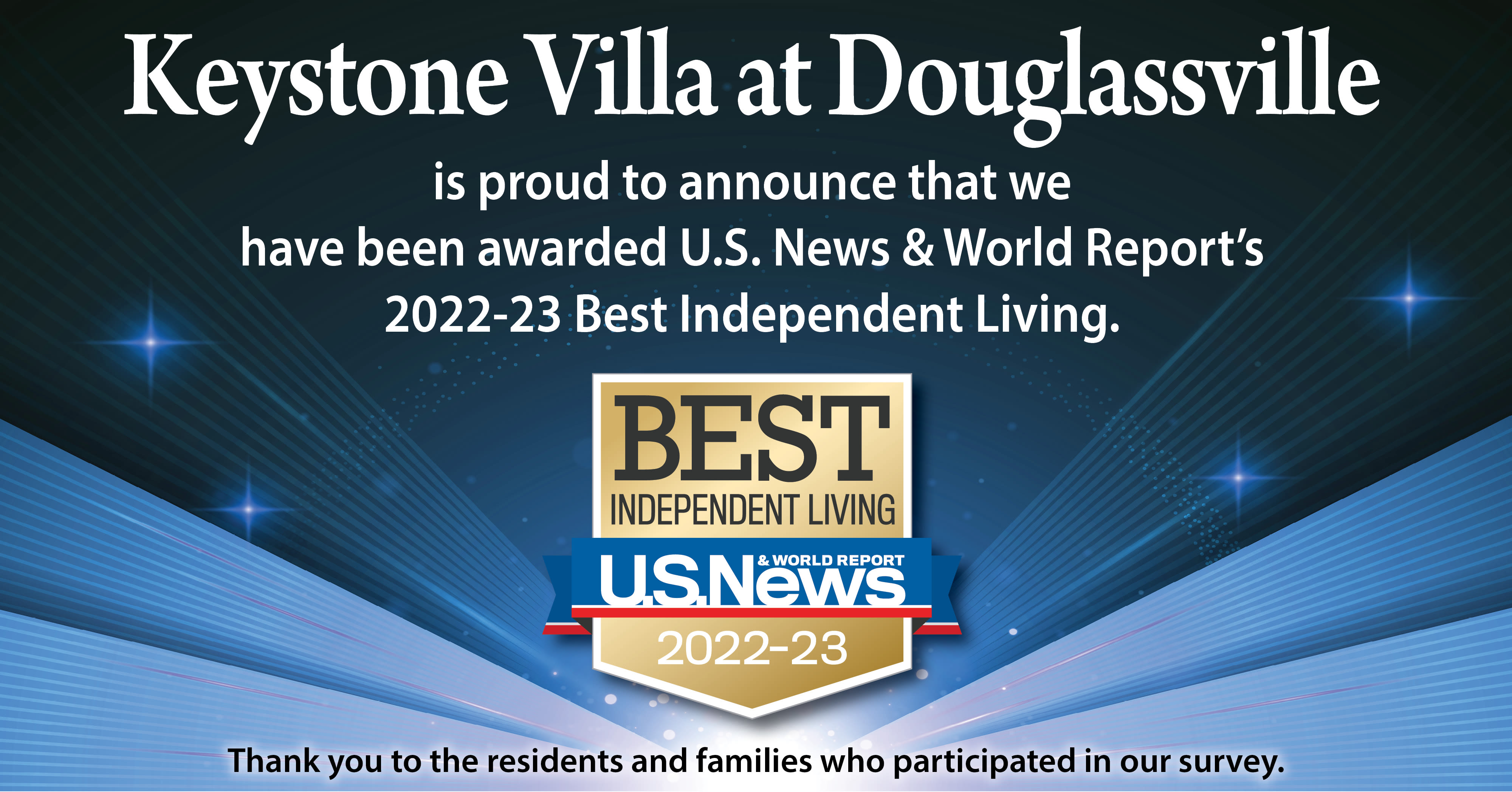 US News Best Senior Living Award 2022 for Keystone Villa at Douglassville