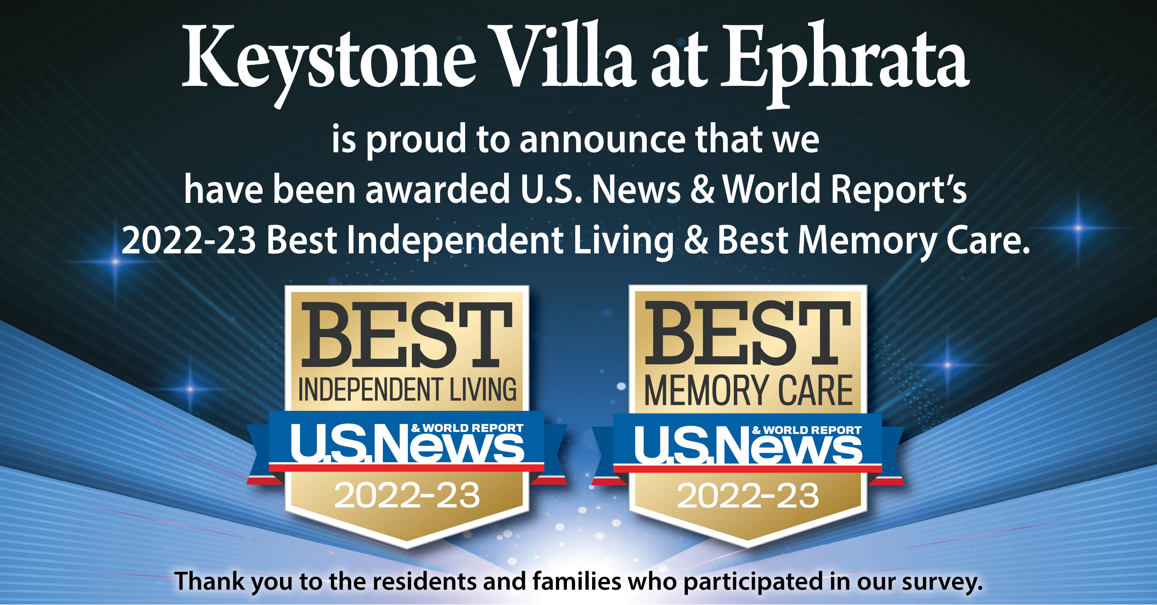 US News Best Senior Living Award 2022 for Keystone Villa at Ephrata