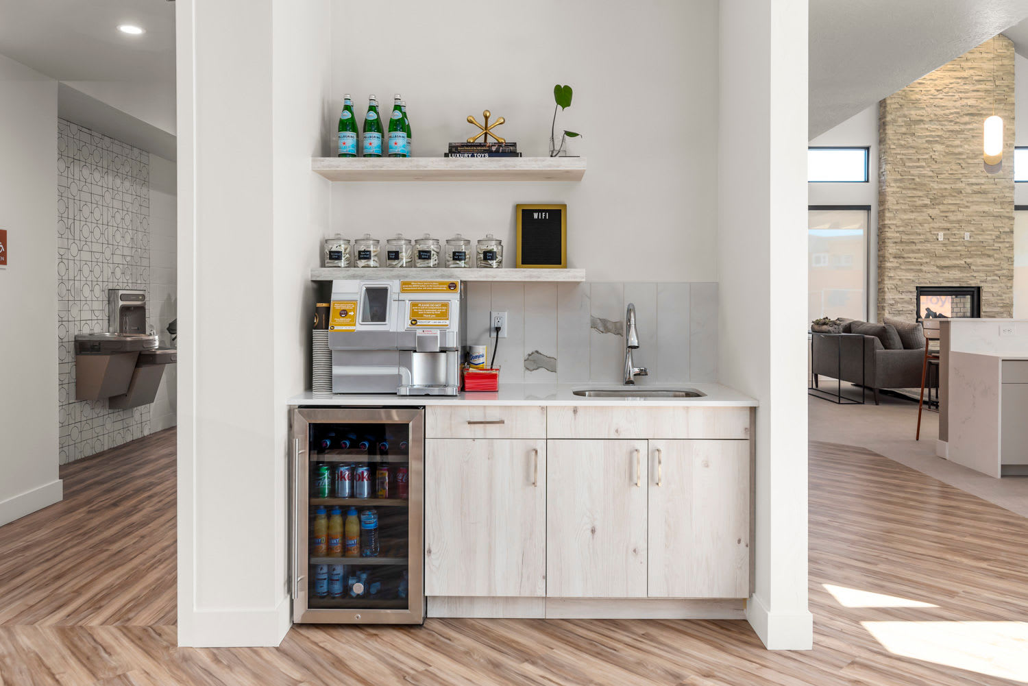 Refreshment area at The Kelton Apartments in American Fork, Utah