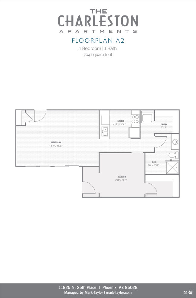 Charleston A2 1 Bedroom 2D floor plan image
