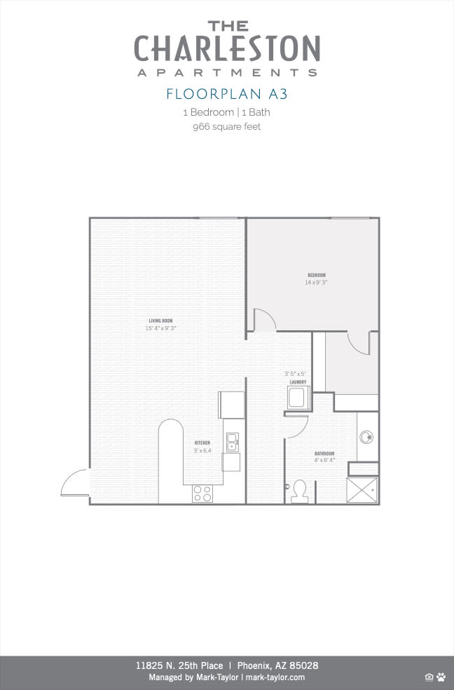 Charleston A3 1 bedroom 2D floor plan image