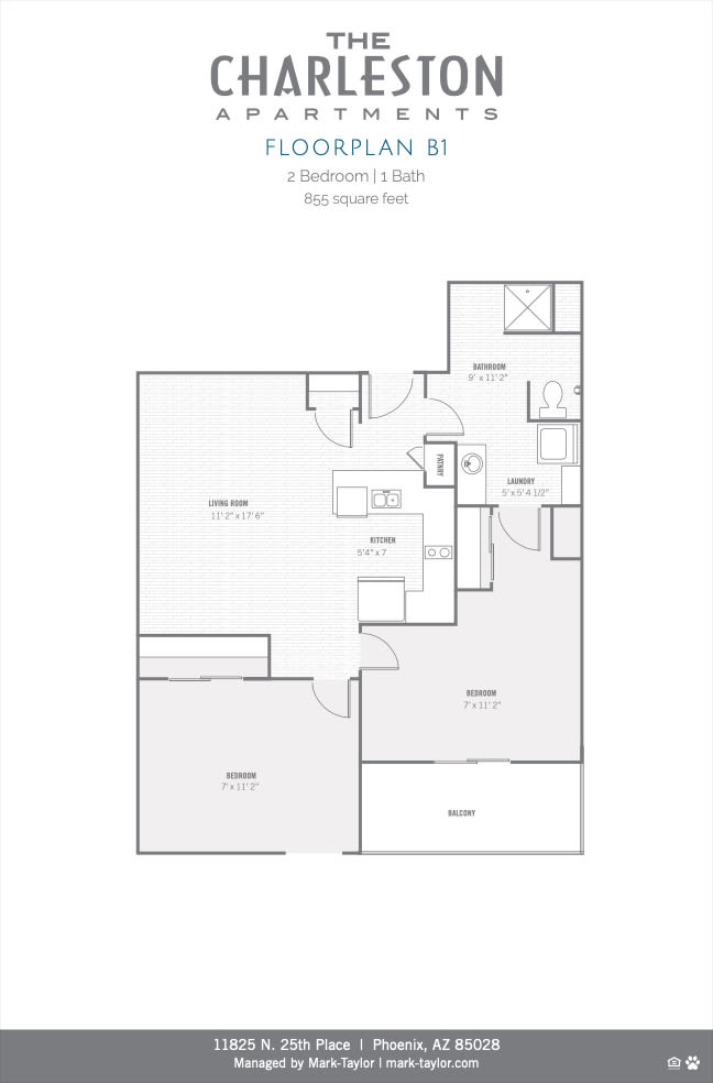 Charleston B1 2 bedroom 2D floor plan image