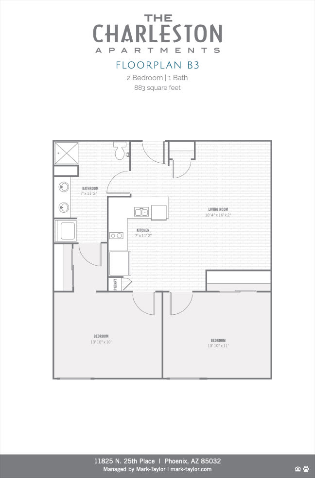 Charleston B3 2 bedroom 2D floor plan image