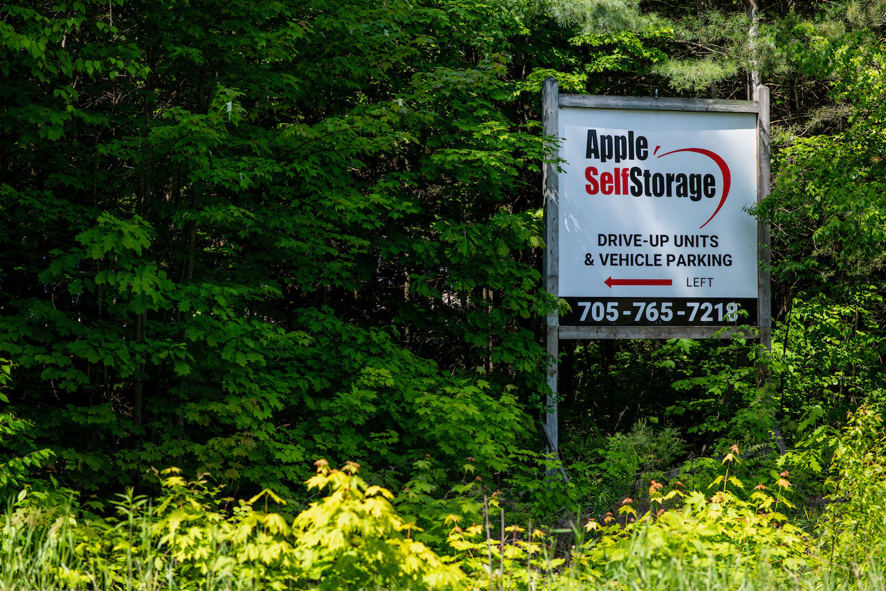 Apple self storage sign at Apple Self Storage - Port Carling in Port Carling, Ontario