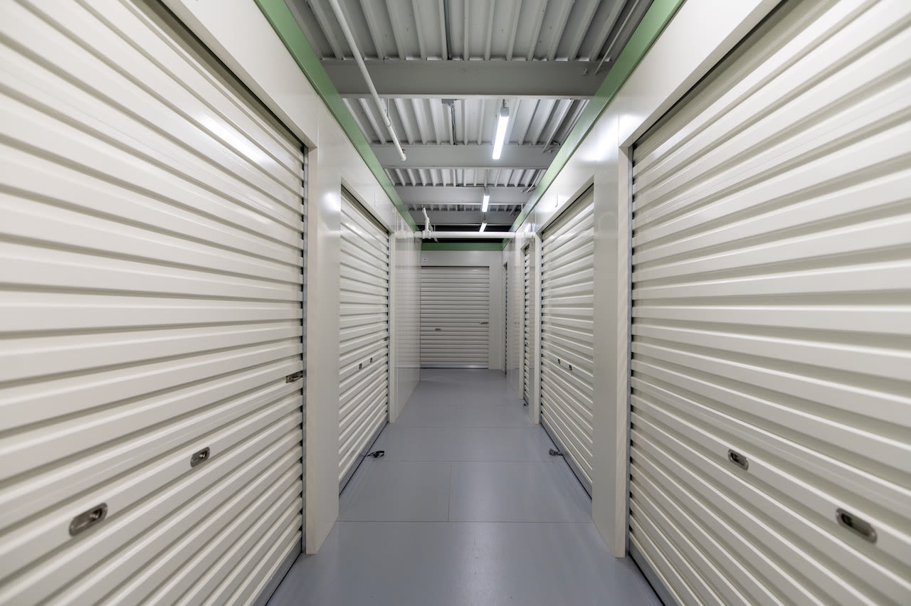Storage units hallway at Apple Self Storage - Scarborough in Scarborough, Ontario