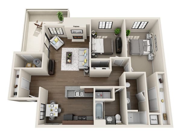 View 2 Bedroom Floor Plans at Oasis at Montclair Apartments | Apartments in Dumfries, Virginia