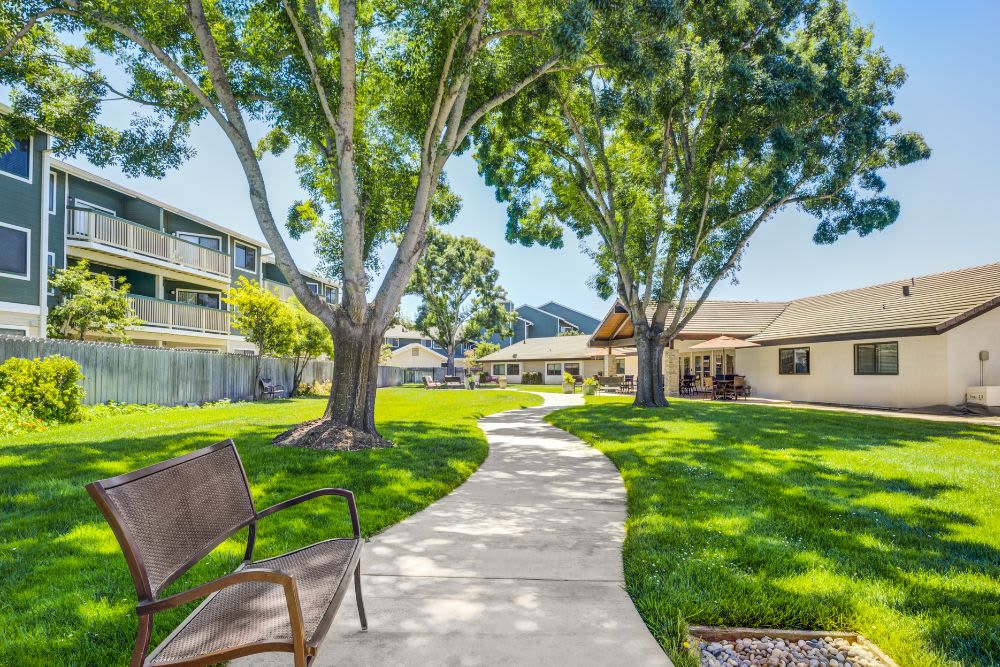 Private and secure memory care garden at Madonna Gardens in Salinas, California. 