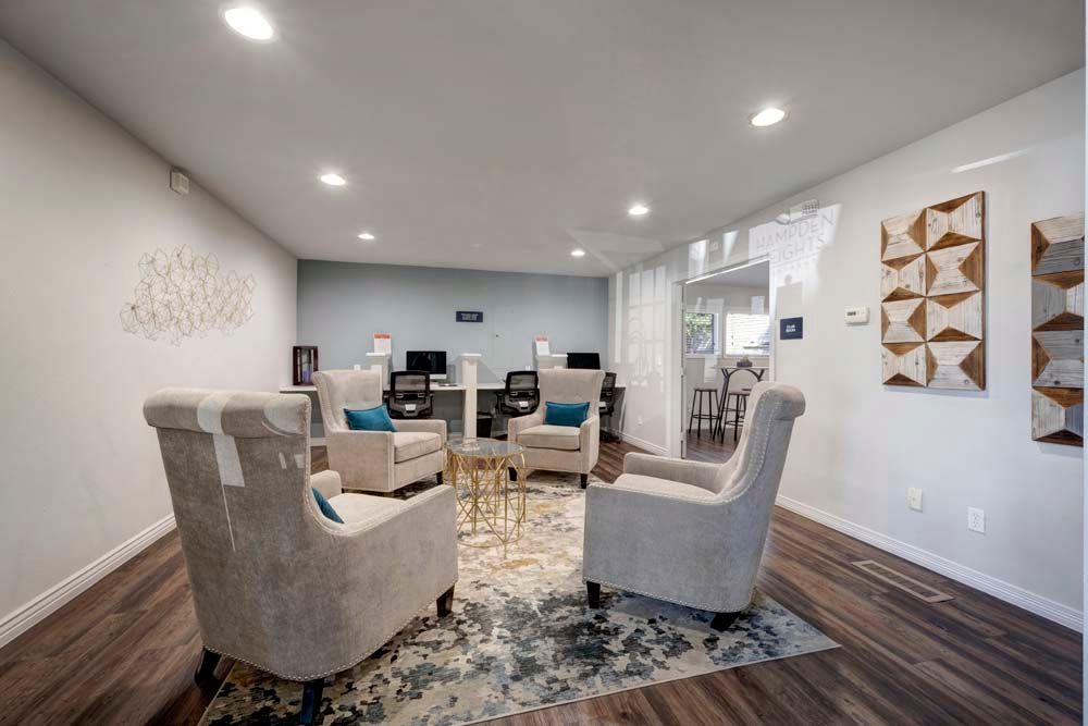 Clubhouse community sitting area at Hampden Heights Apartments in Denver, Colorado