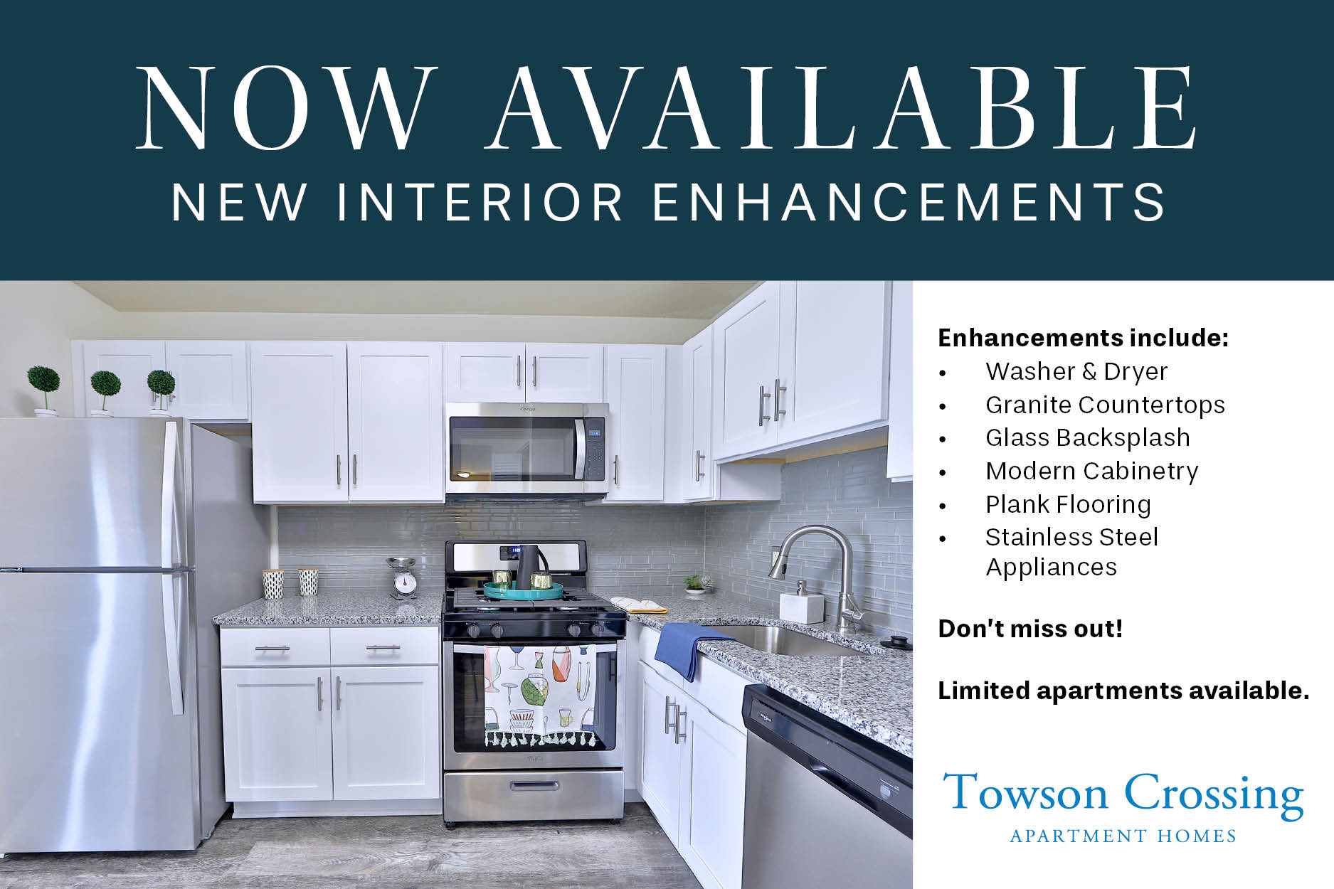 Towson Crossing Apartment Homes enhancement promotion graphic