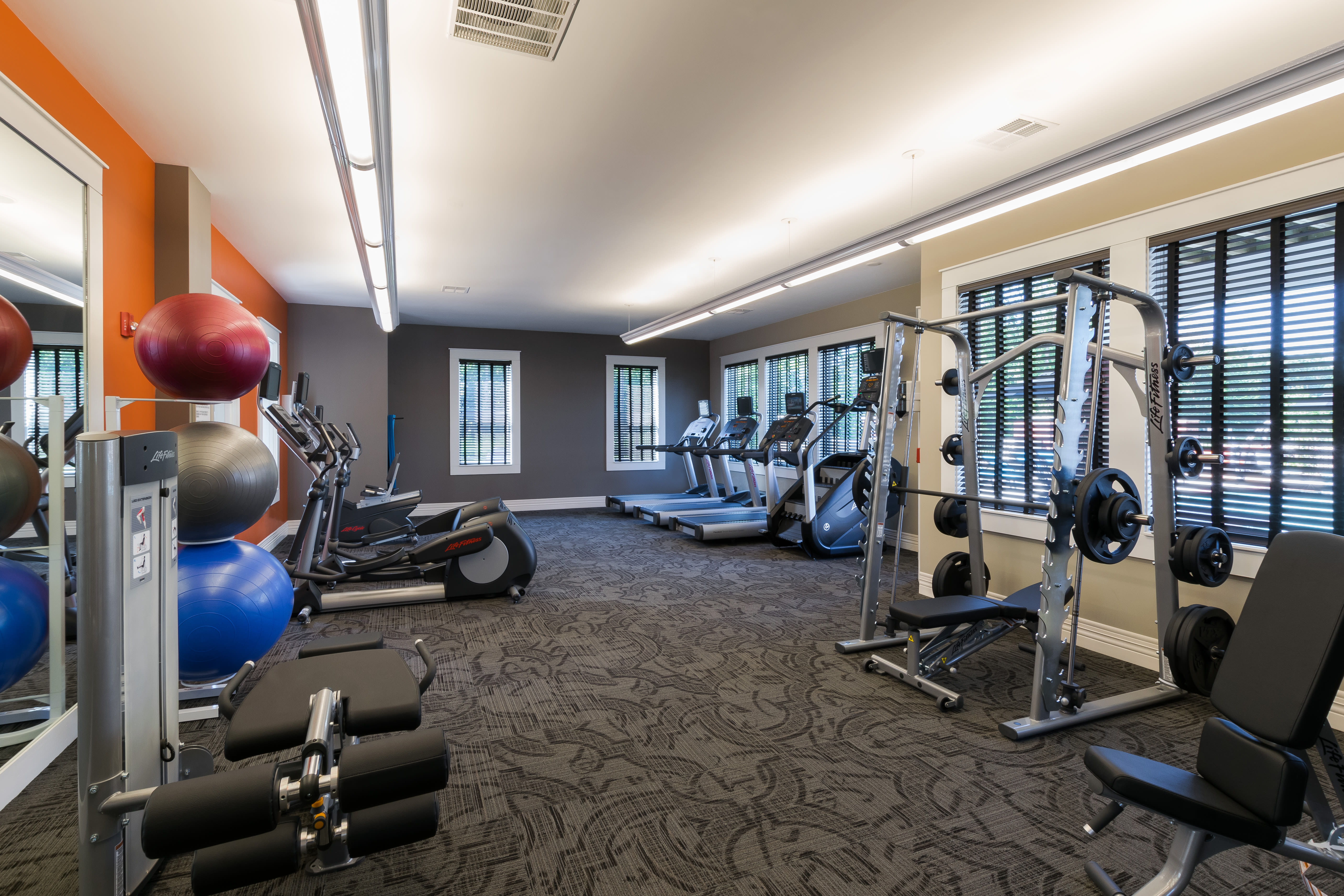 Well equipped fitness center at Attain at Quarterpath, Williamsburg, Virginia