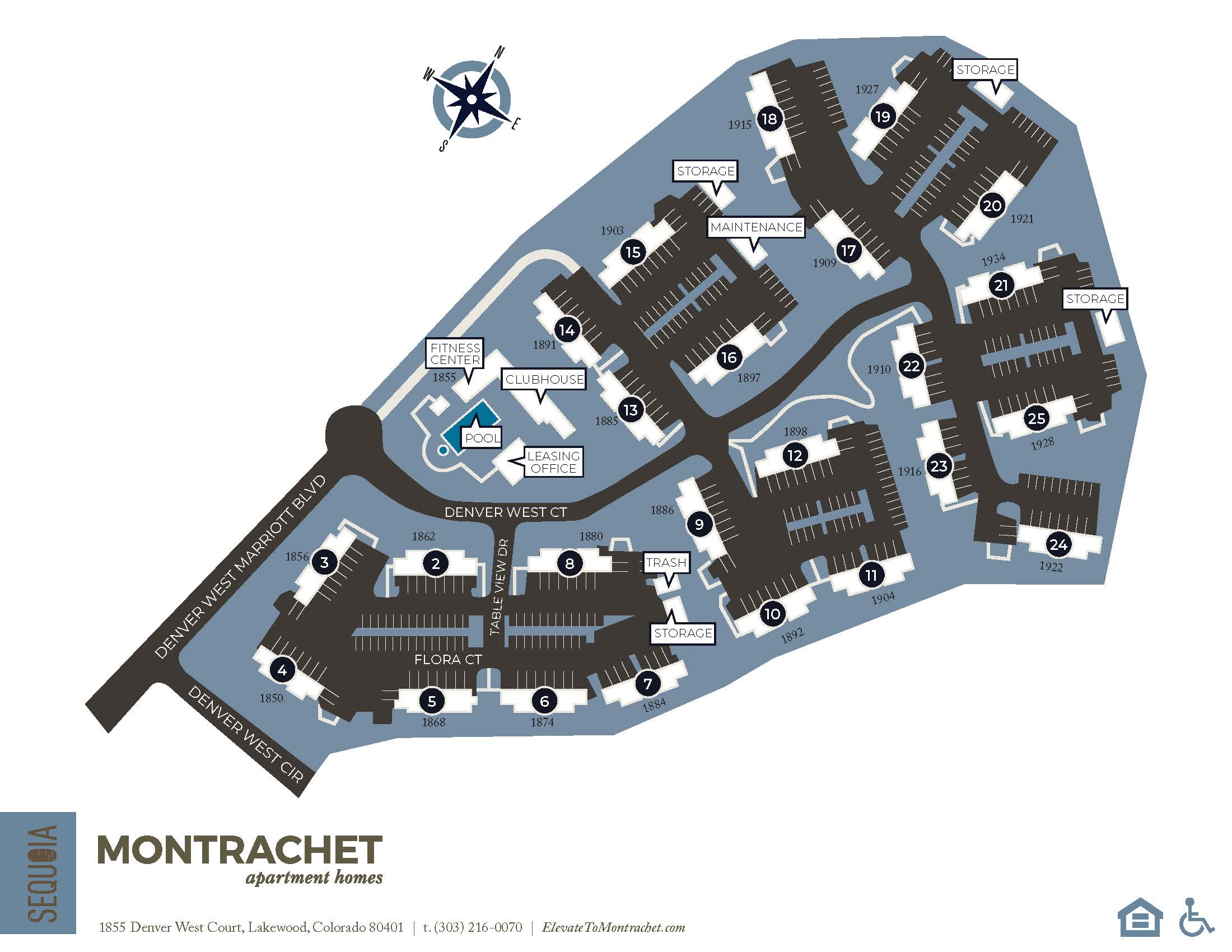 Community site map for Montrachet Apartment Homes in Lakewood, Colorado