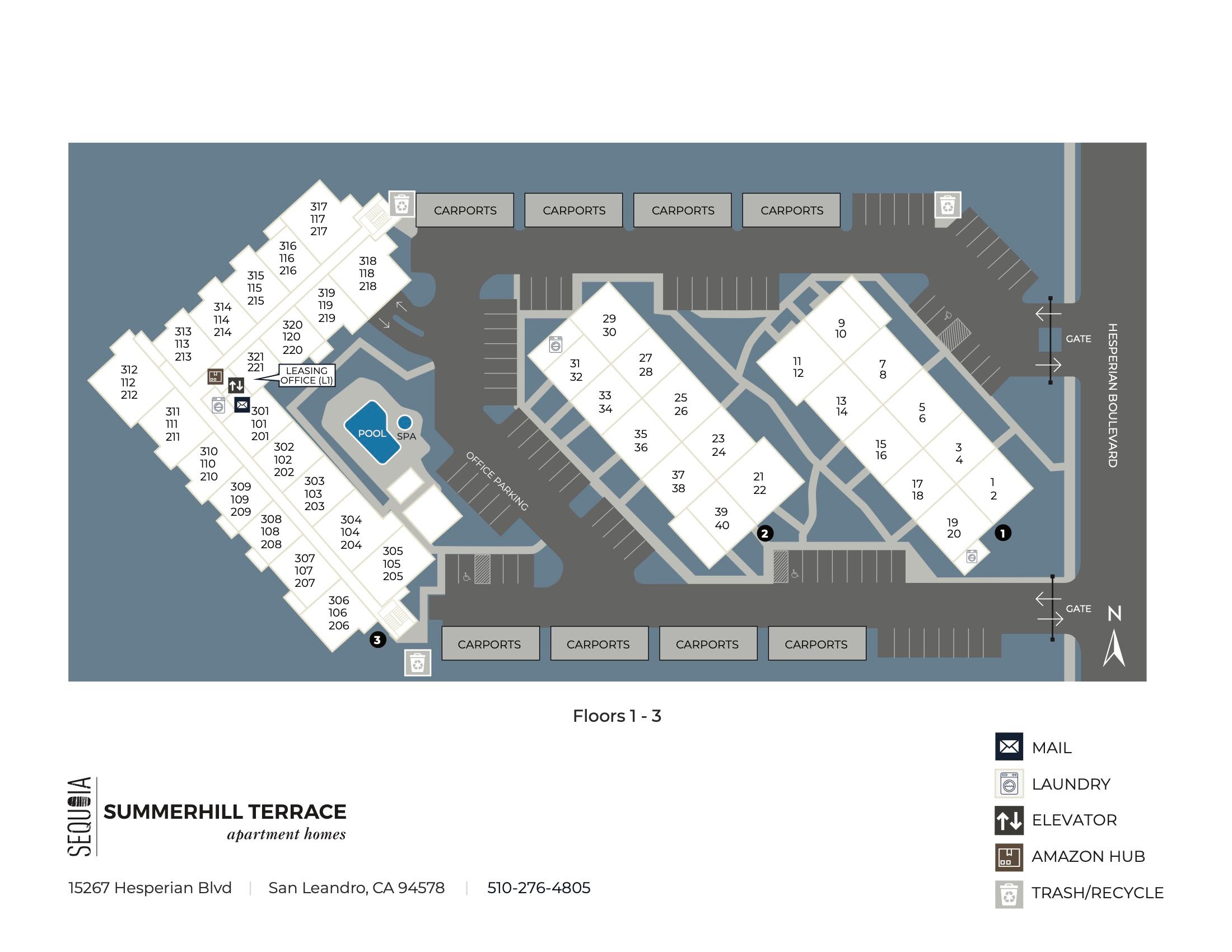 Community map of Summerhill Terrace Apartment Homes in San Leandro, California