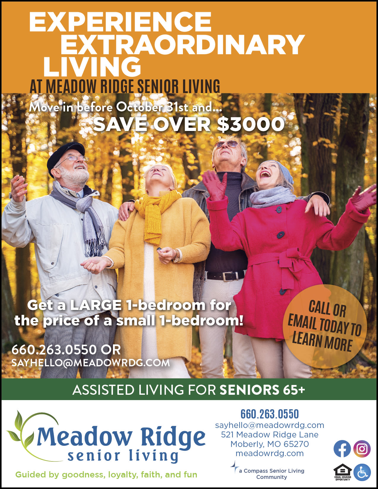 Monthly Special flyer at Meadow Ridge Senior Living