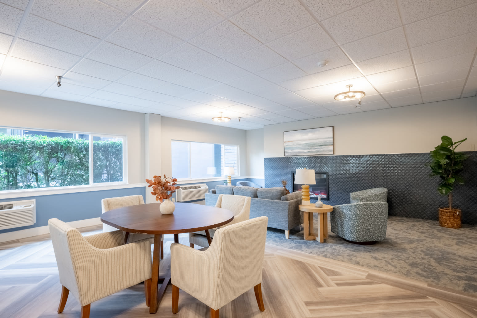 A luxurious living room at The Village Senior Living in Tacoma, Washington