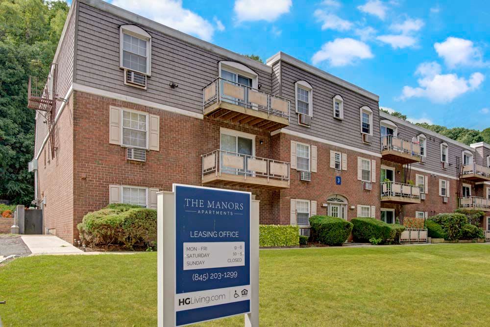 Apartment complex sign at The Manors in Pomona, New York