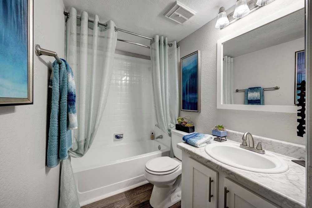 Large bathroom at Waterfield Court Apartment Homes in Aurora, Colorado