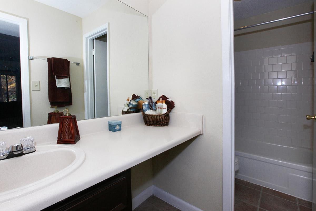 An apartment bathroom at 1700 Exchange in Norcross, Georgia