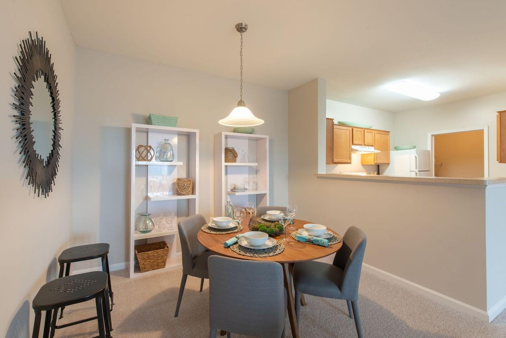 Dining area in the well-furnished apartment at The Elms at Germantown in Germantown, Maryland
