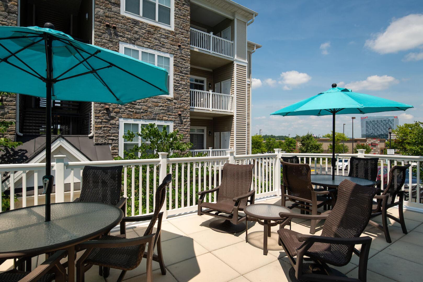 Outside seating area at The Elms at Stoney Run Village in Hanover, Maryland