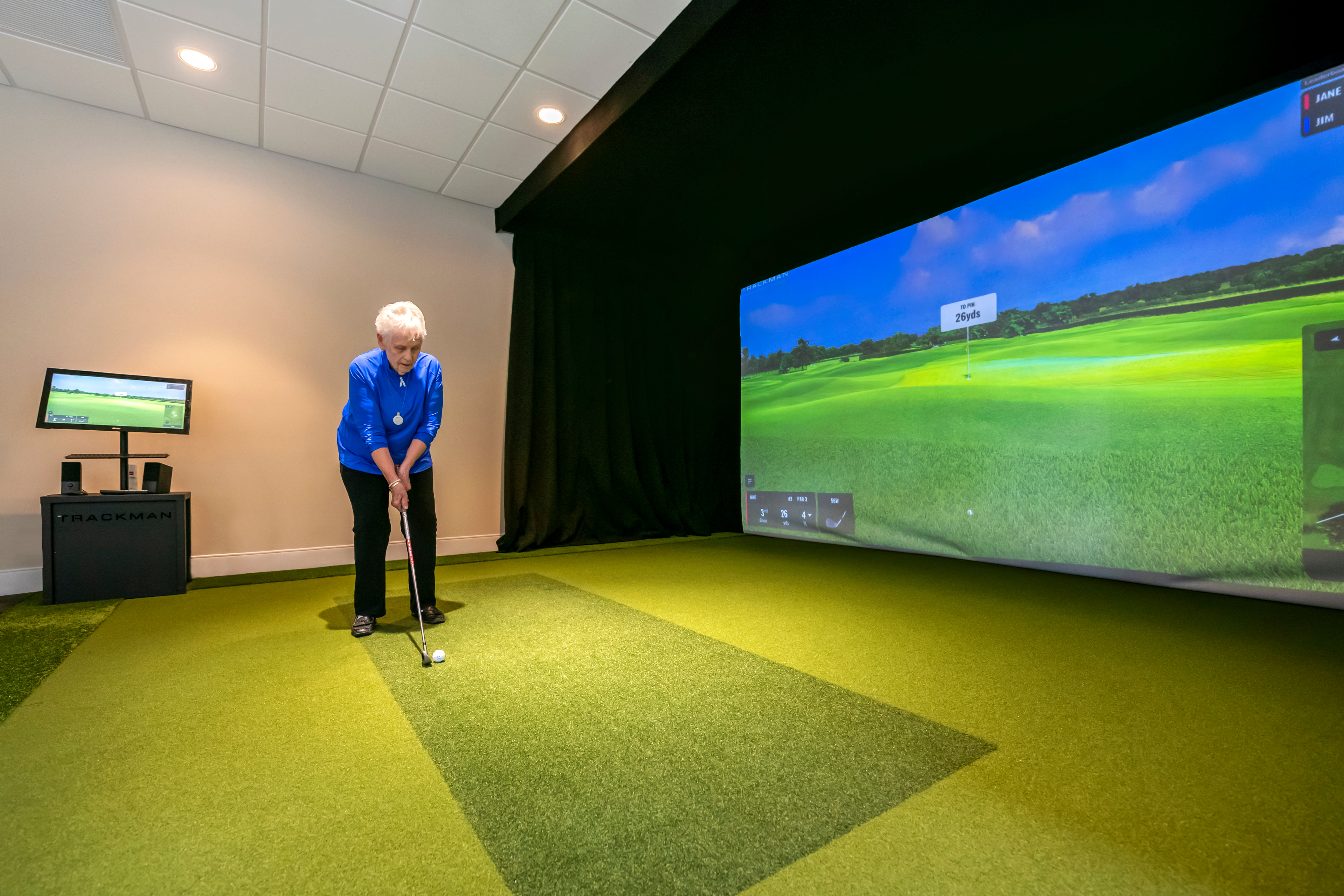 Golf simulator at Anthology of Charlottesville in Charlottesville, Virginia