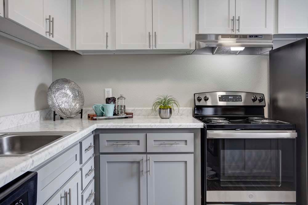 Kitchen with stainless-steel appliances at 505 West Apartment Homes in Tempe, Arizona