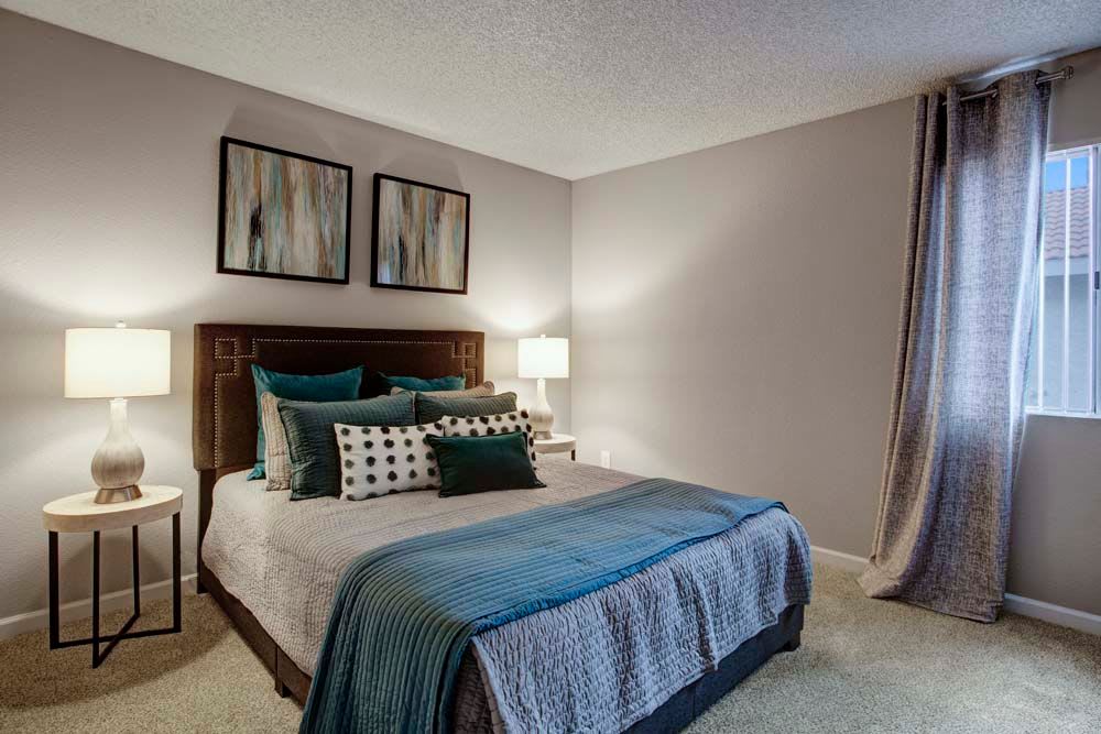 Model bedroom at 505 West Apartment Homes in Tempe, Arizona