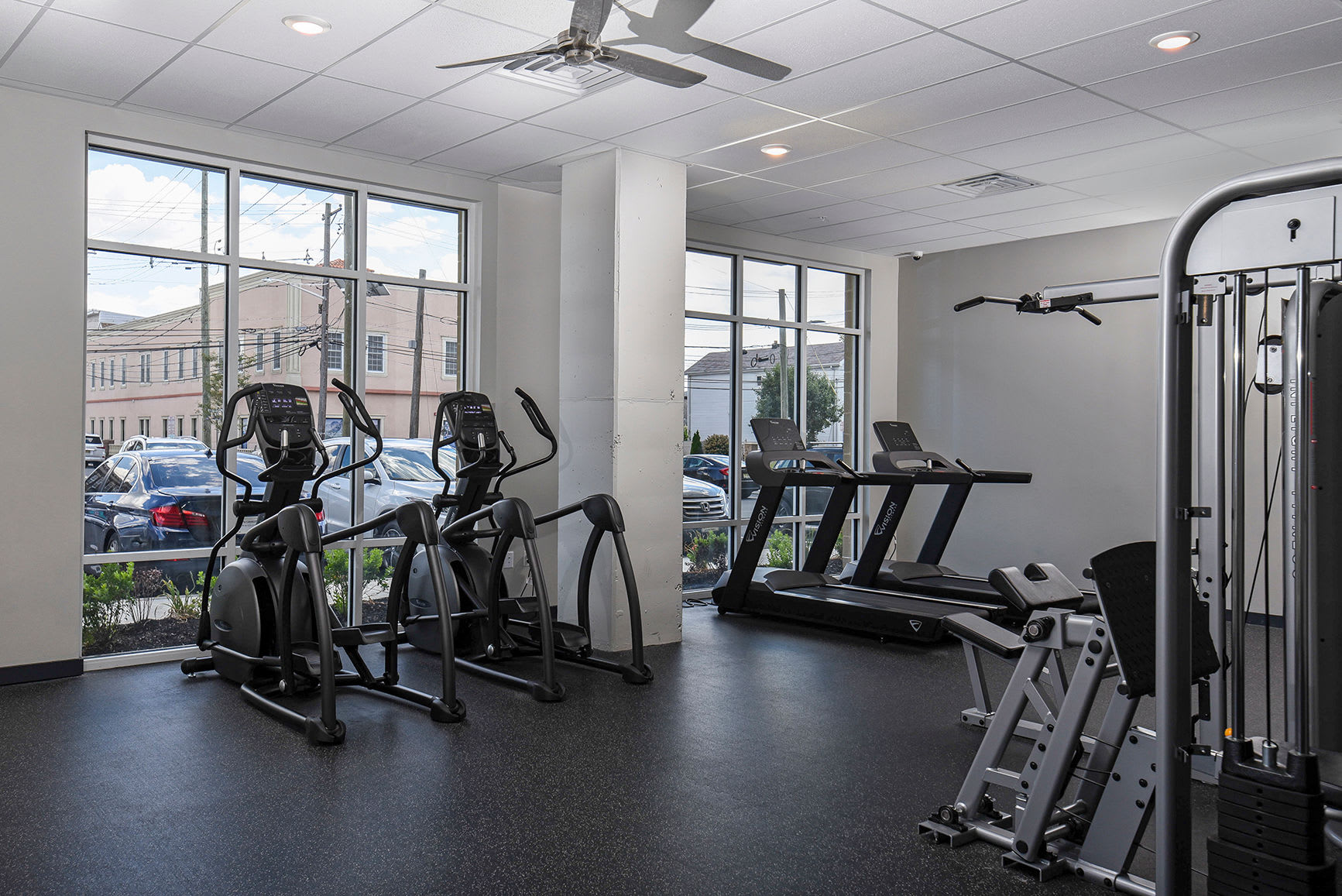 On-site fitness center at SilverLake in Belleville, New Jersey