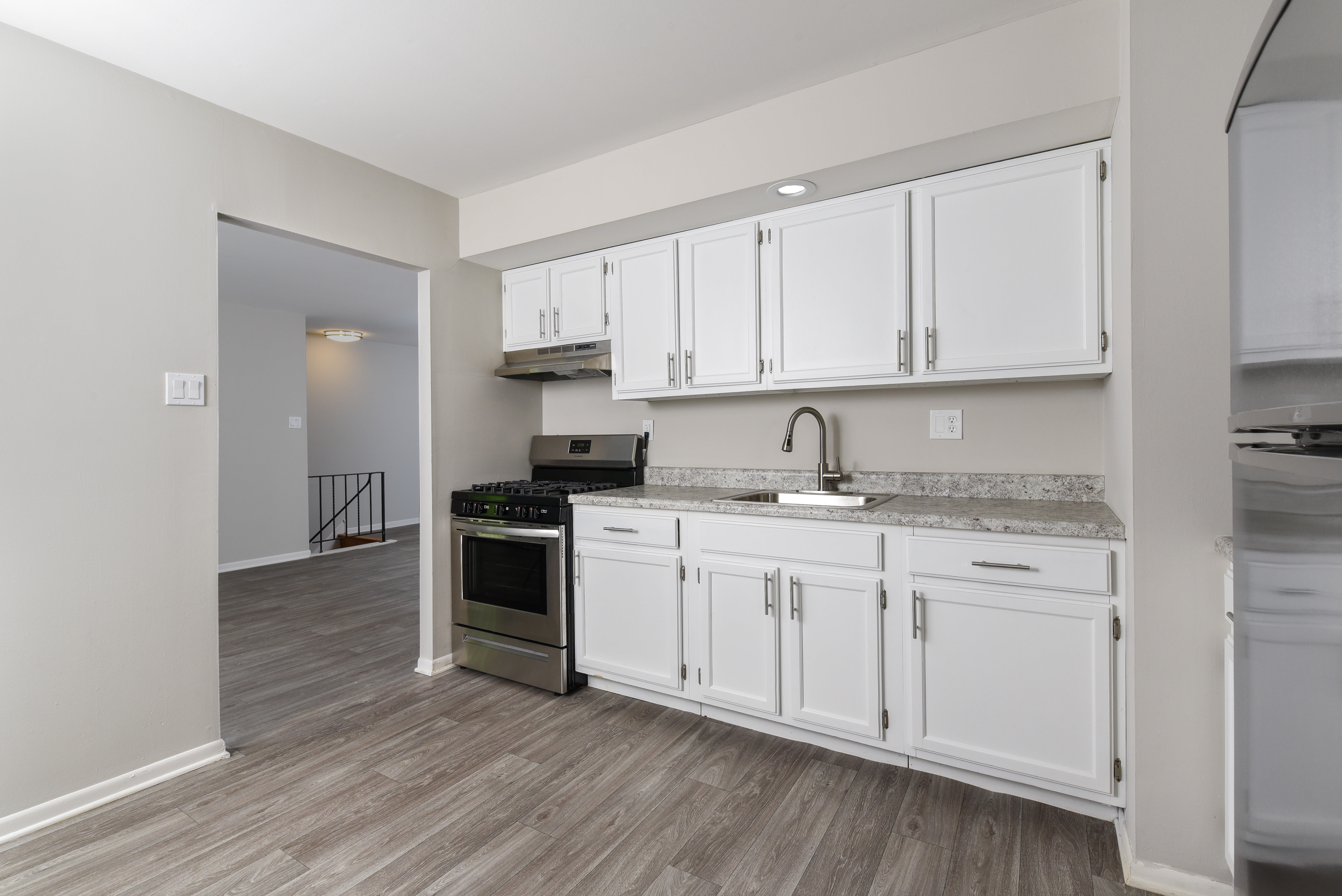 Updated model kitchen at The Nolan in Morrisville, Pennsylvania