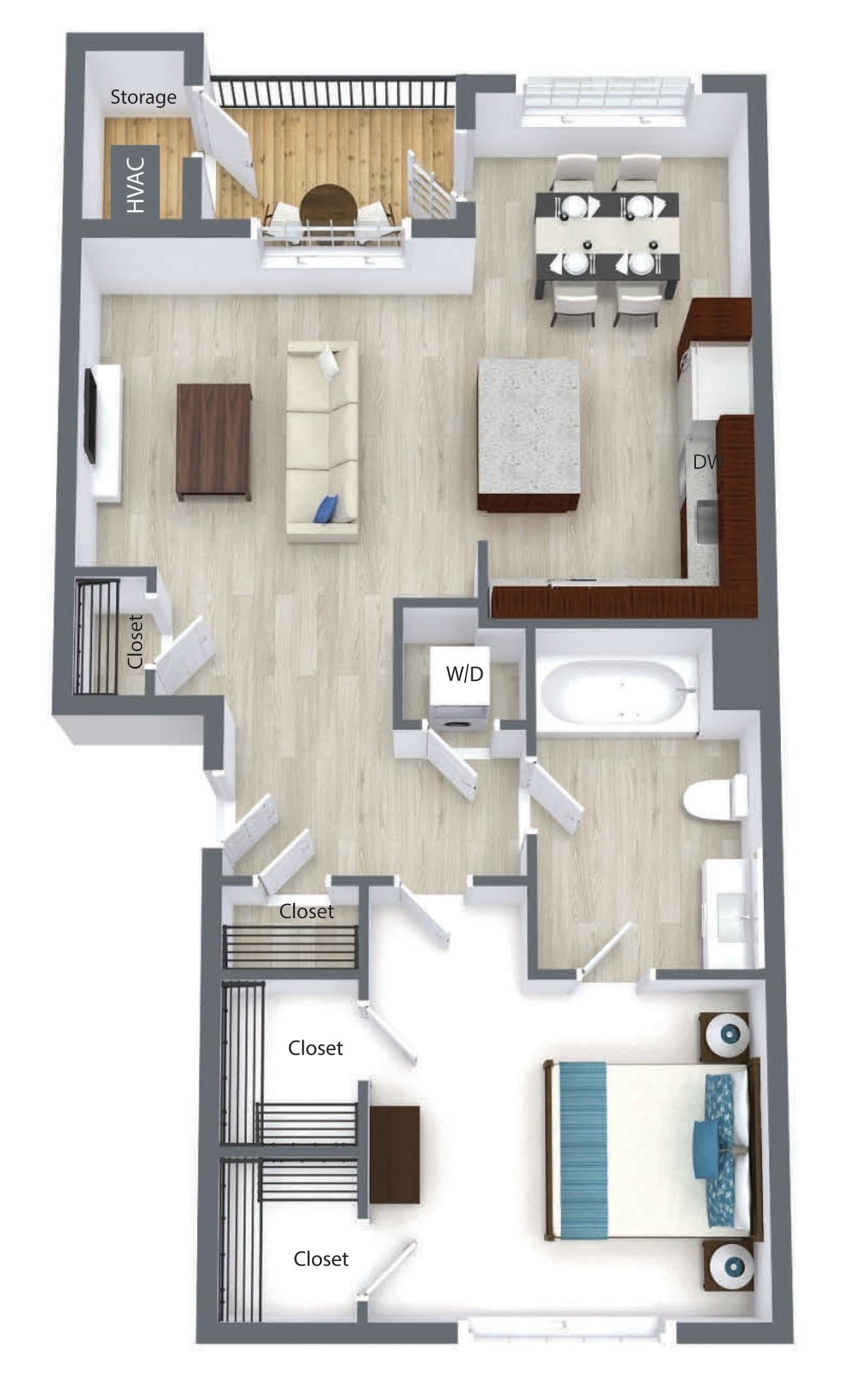 One bed one bath floor plan at Tuscany Garden