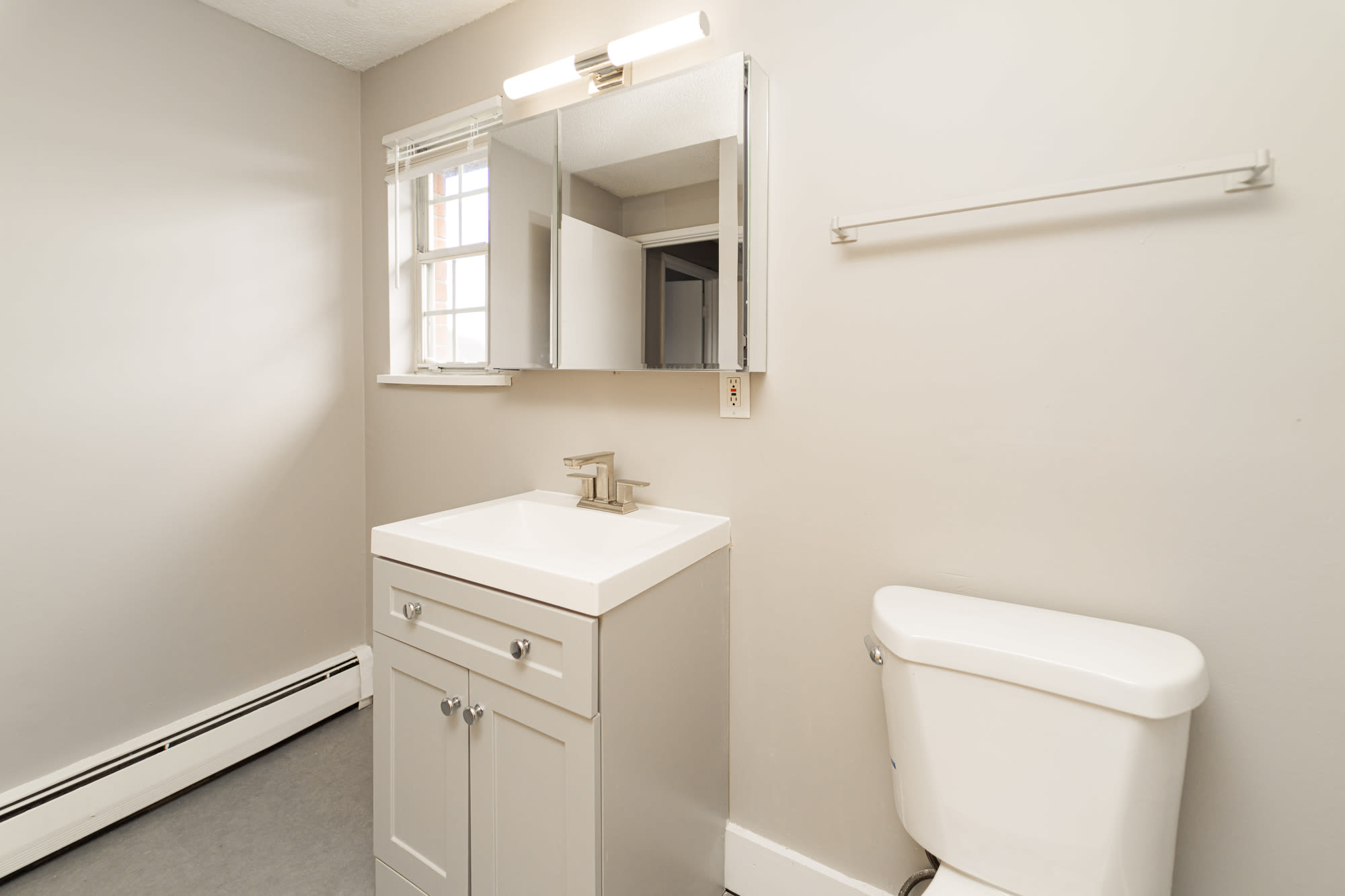 Light and bright bathroom at Bayshore Apartments in East Haven, Connecticut