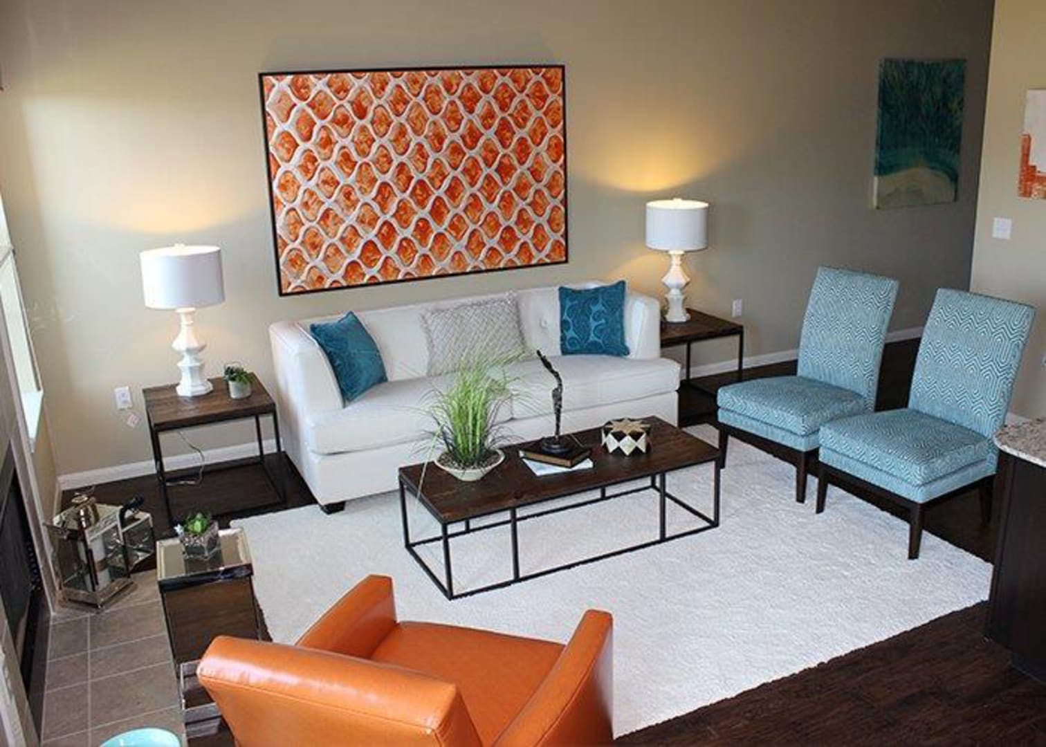 Model living room Parkside Towns in Richardson, Texas