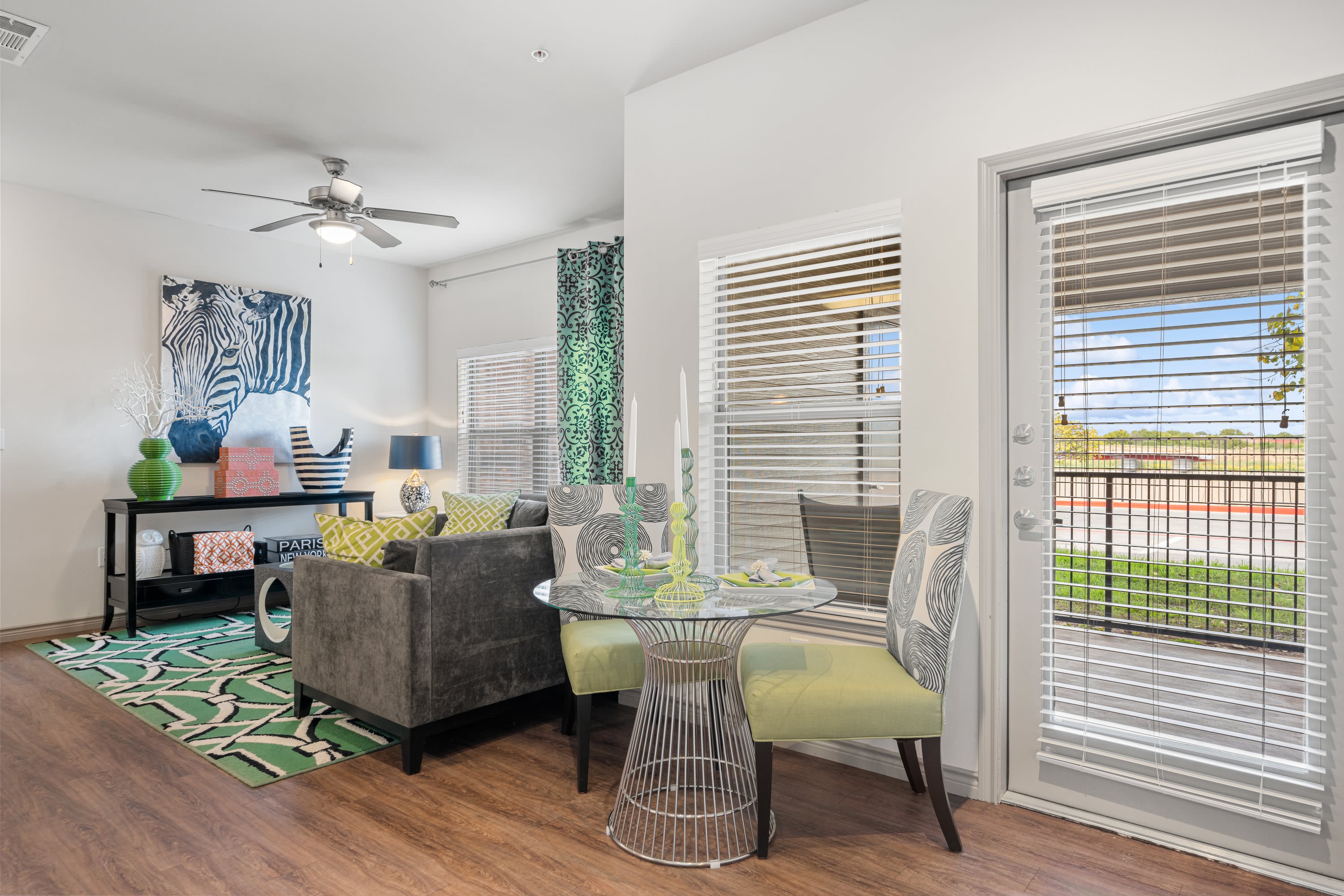 Model apartment with open concept floor plan at The BLVD in San Angelo, Texas