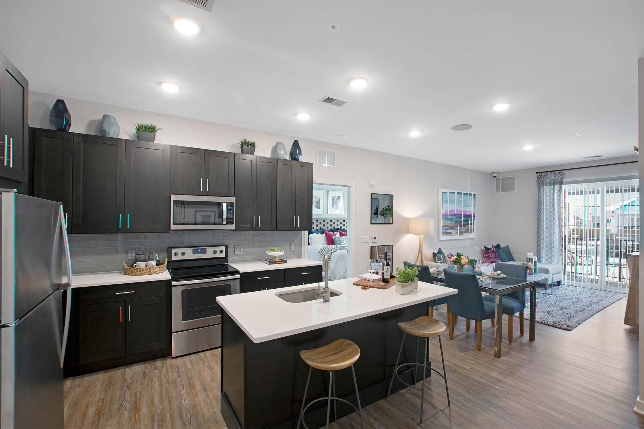 Model kitchen with modern cabinets at Parc at Roxbury, Roxbury Township, New Jersey